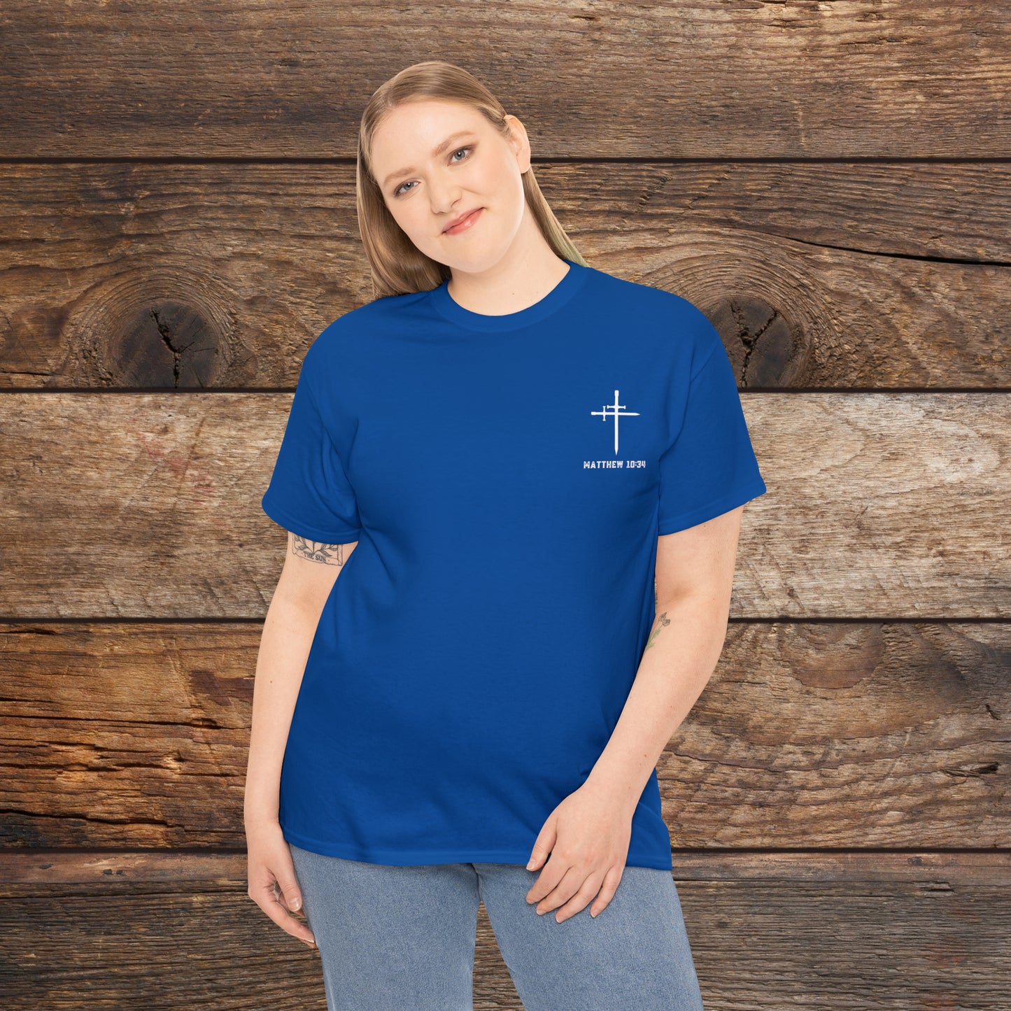 Matthew 10:34 Not Peace But A Sword Cotton Tee