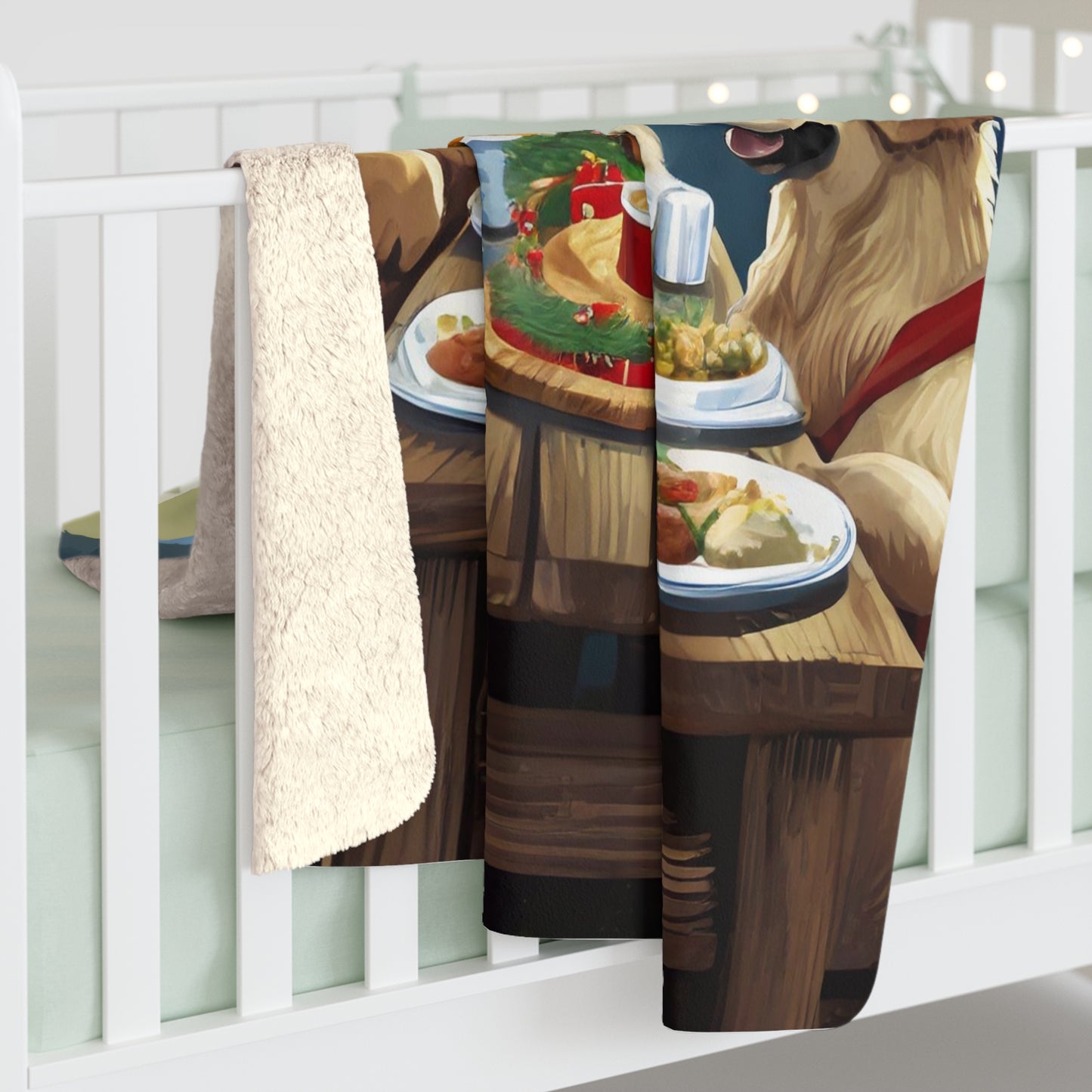 Golden Retriever Christmas Dinner Sherpa Fleece Blanket