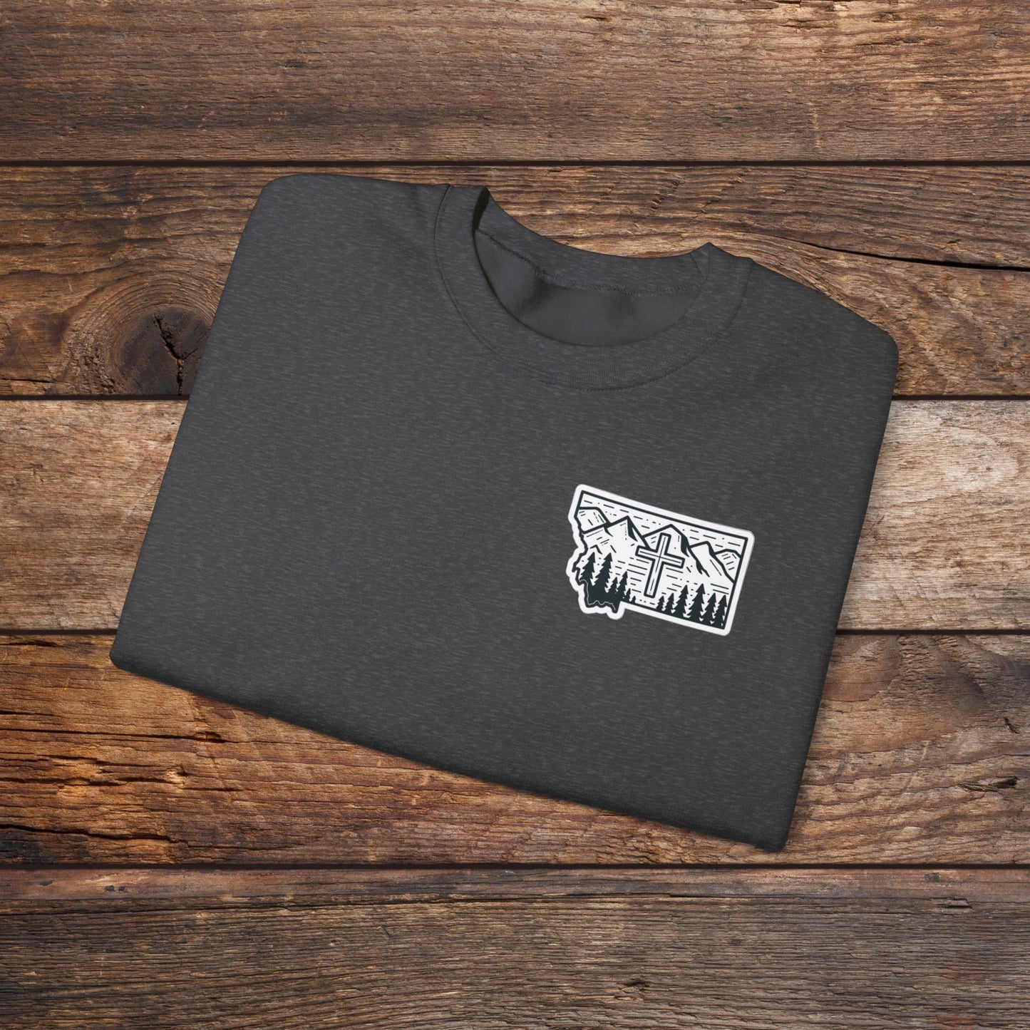 Montana Small Christian Cross Unisex Heavy Blend™ Crewneck Sweatshirt