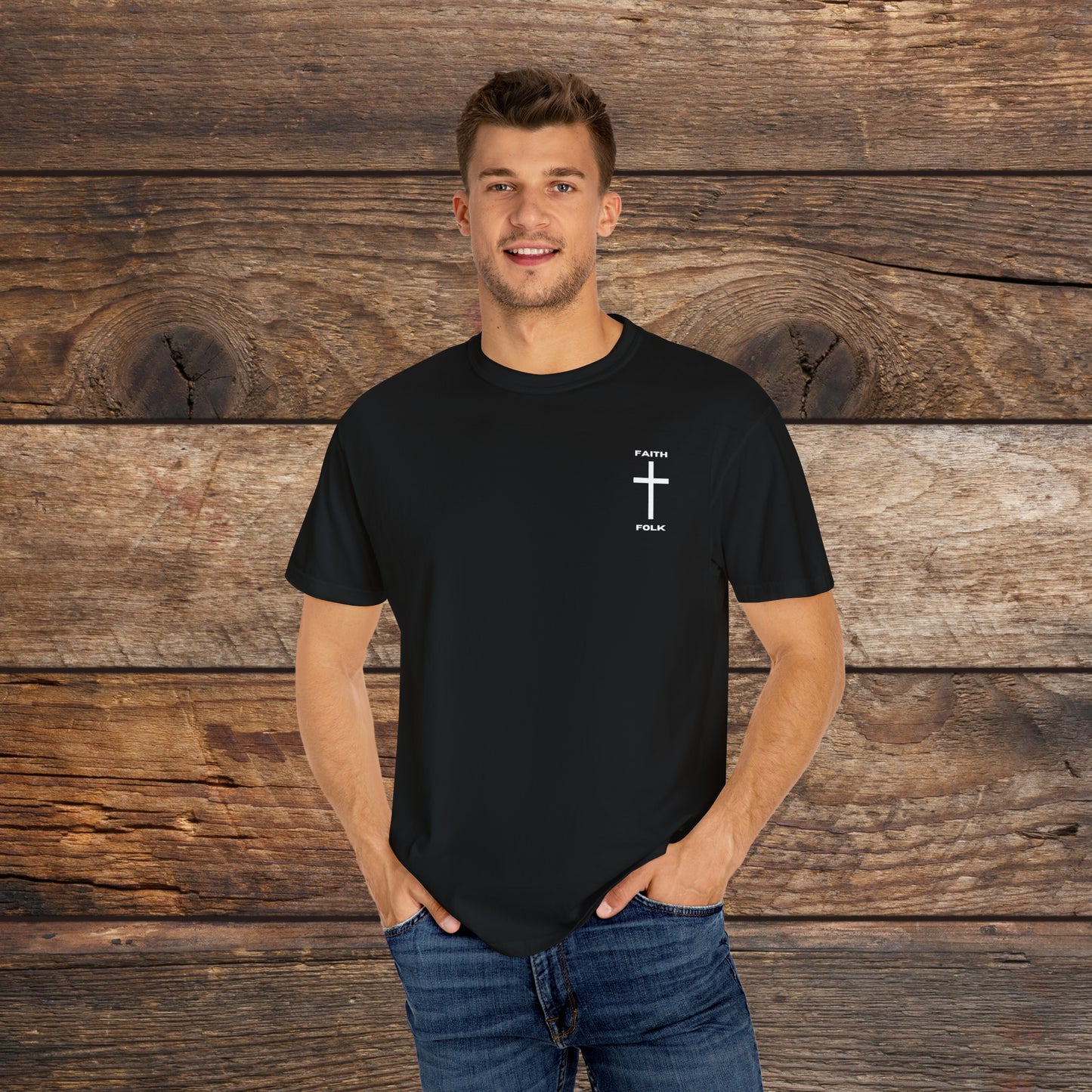 Faith and Folk Traditional Cross Unisex Garment-Dyed T-shirt