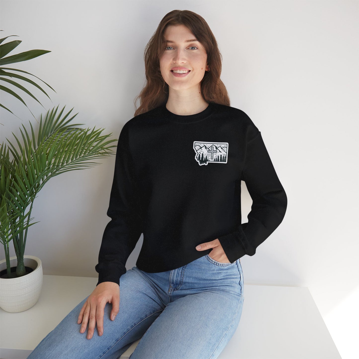 Montana Small Christian Cross Unisex Heavy Blend™ Crewneck Sweatshirt