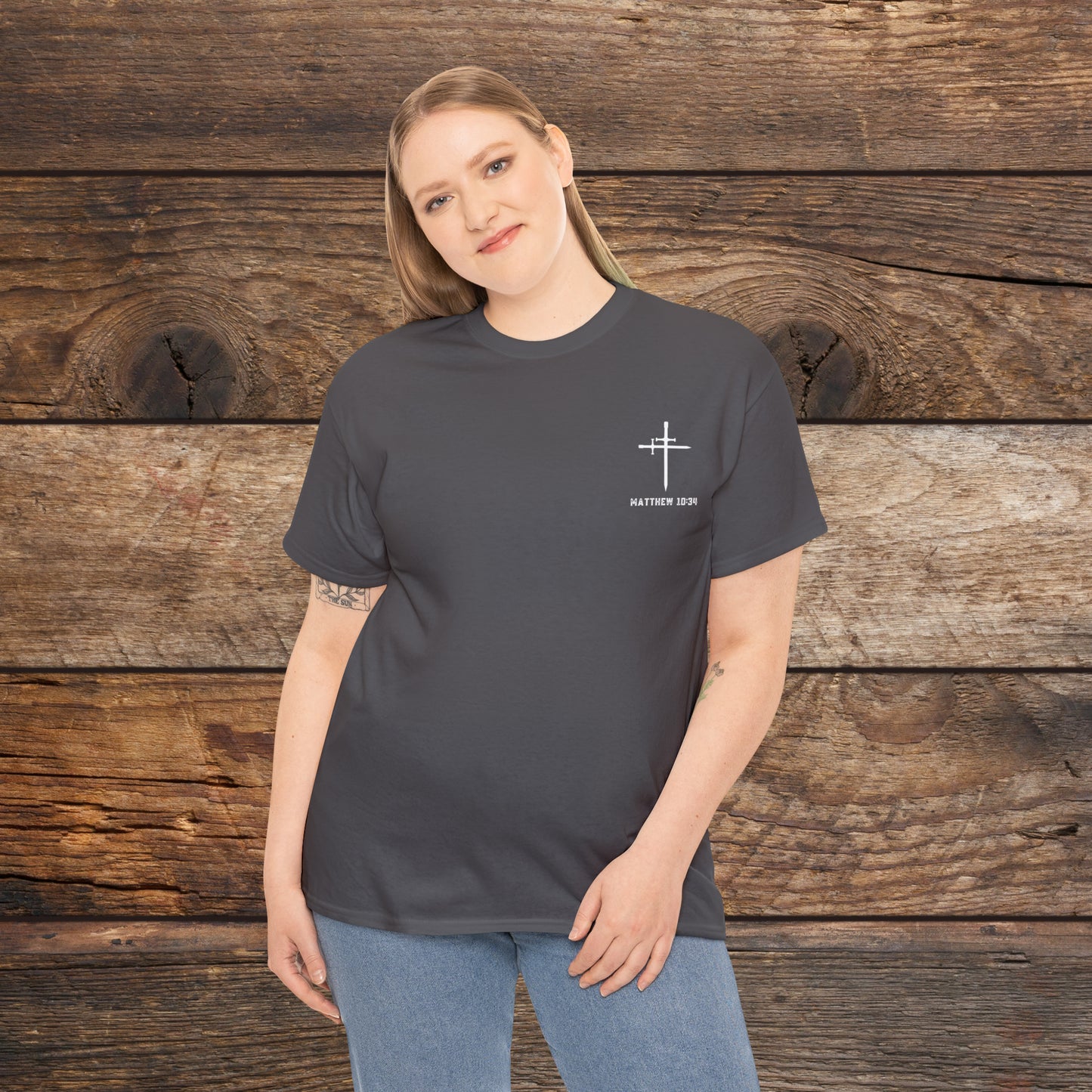 Matthew 10:34 Not Peace But A Sword Cotton Tee