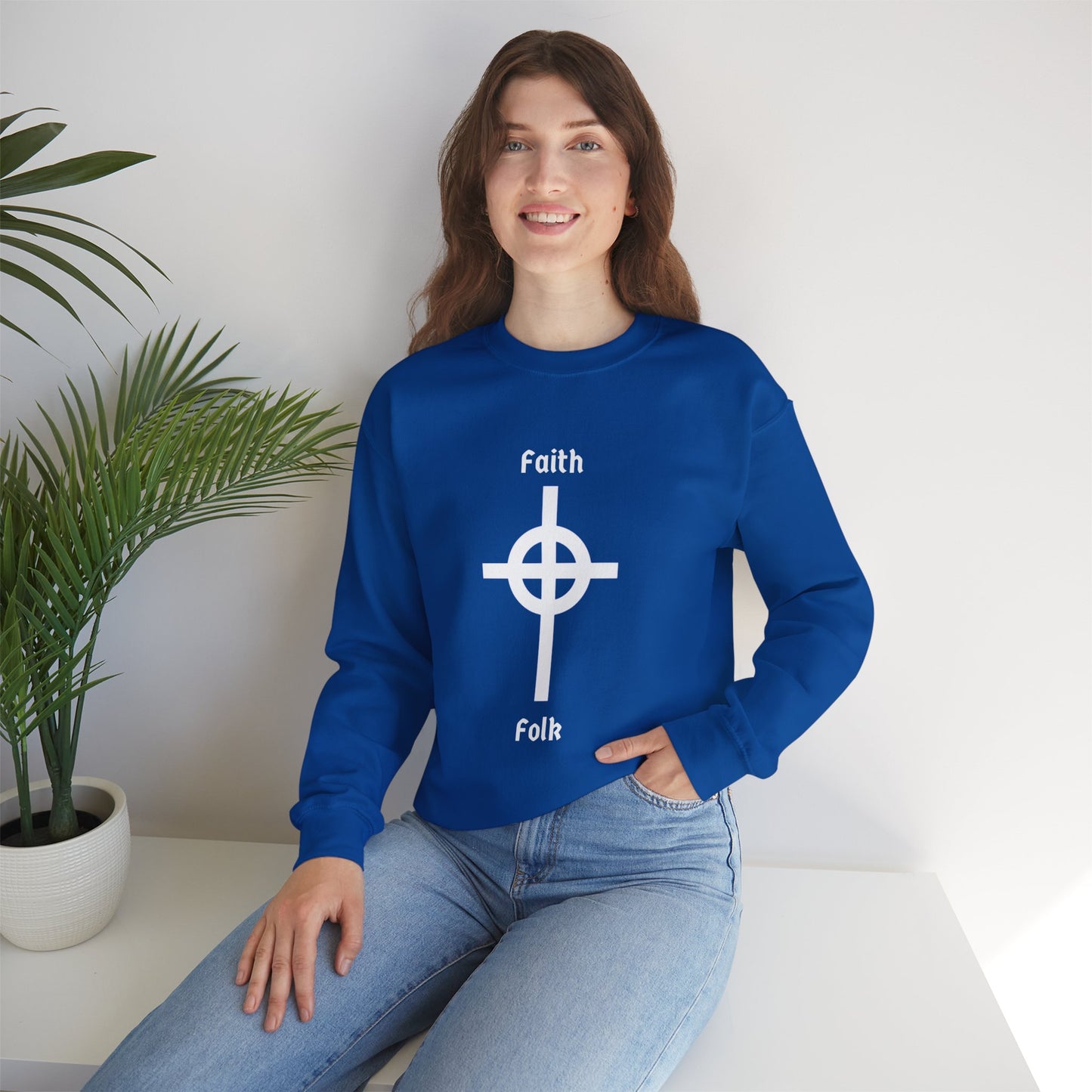Faith and Folk Long Celtic Cross Large Front Logo Crewneck Sweatshirt