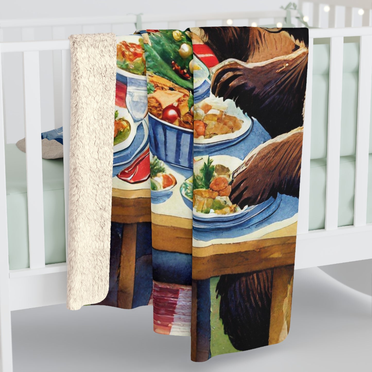 Grizzly Bear Christmas Dinner Sherpa Fleece Blanket