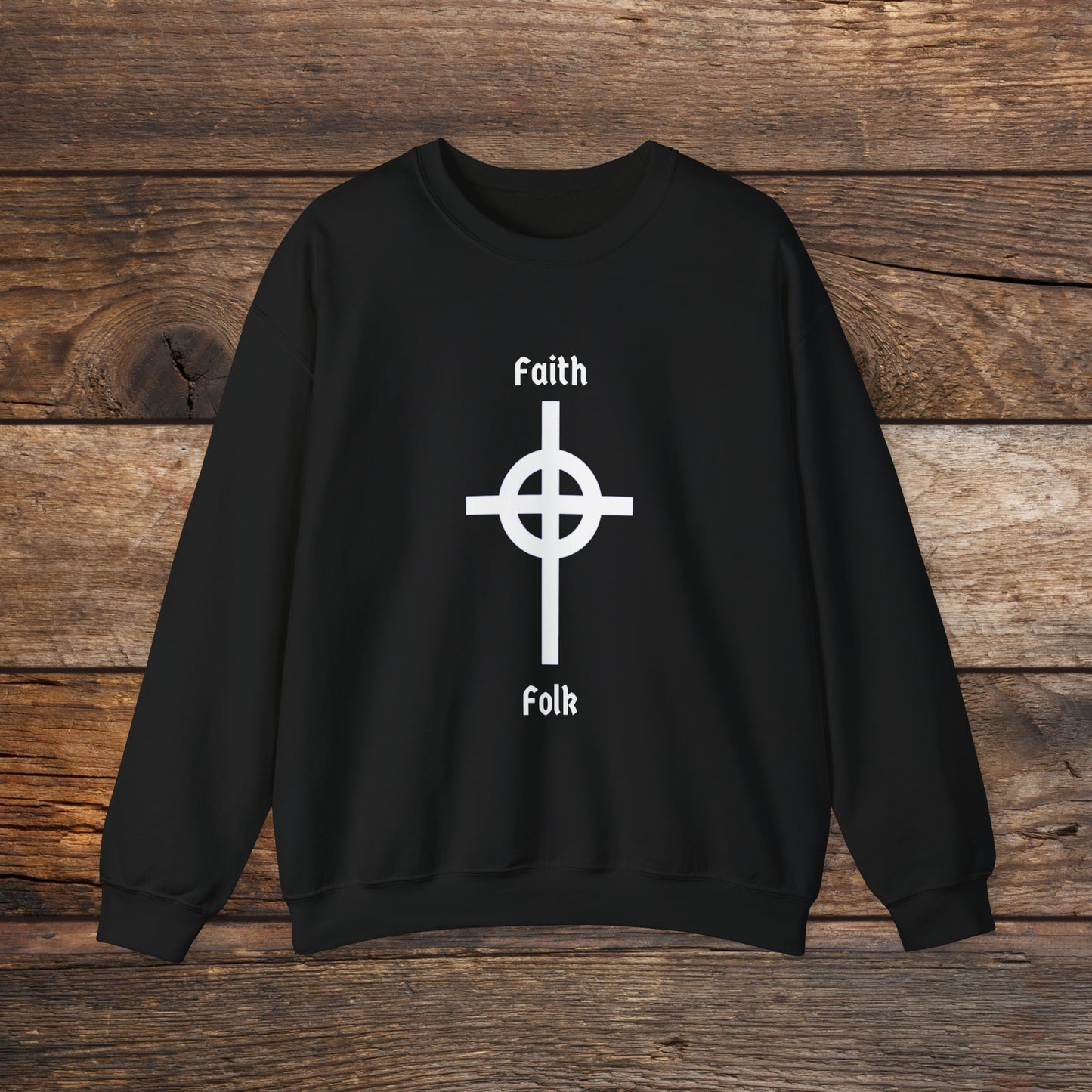 Faith and Folk Long Celtic Cross Large Front Logo Crewneck Sweatshirt