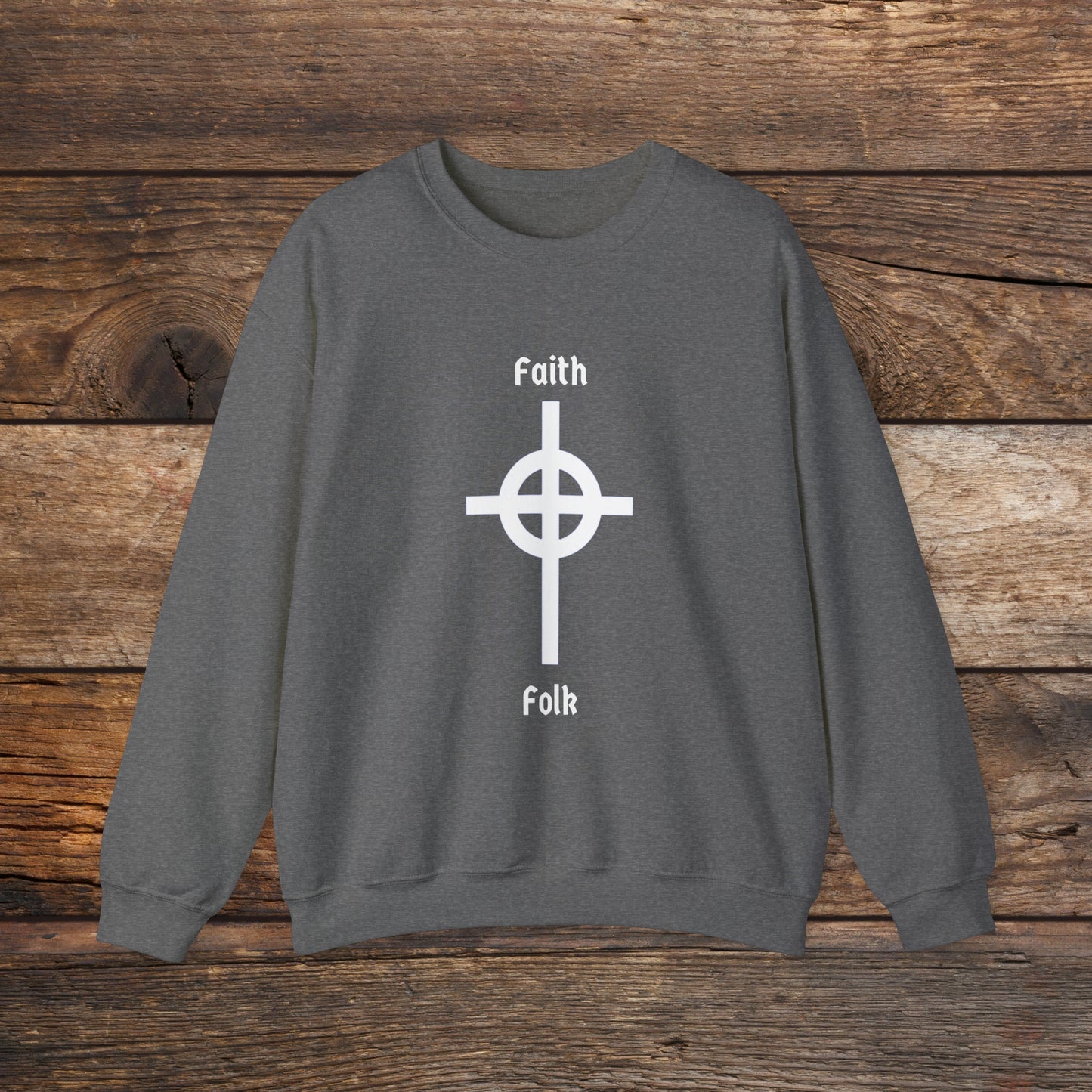Faith and Folk Long Celtic Cross Large Front Logo Crewneck Sweatshirt