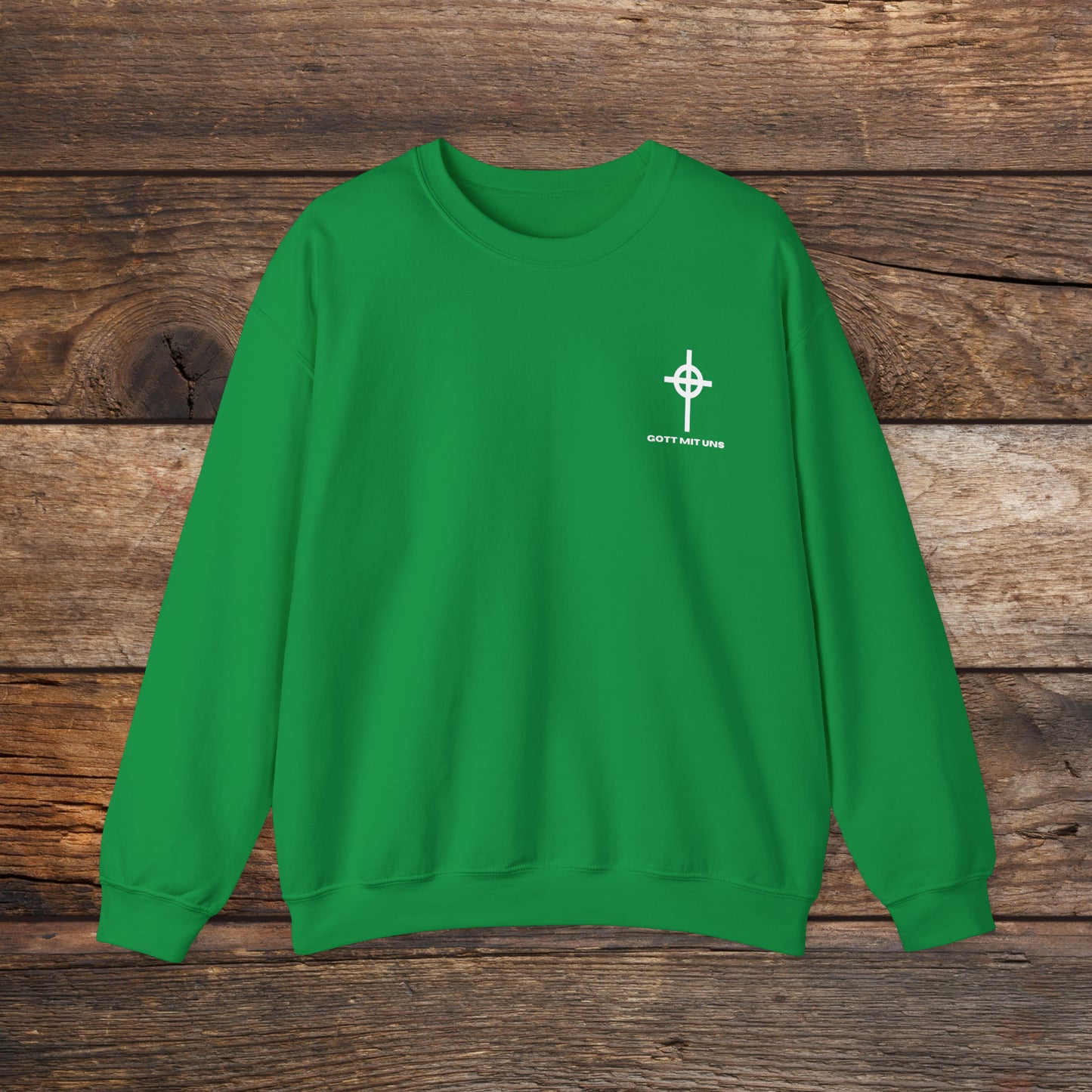 Gott Mit Uns Long Celtic Cross Small Chest Logo Crewneck Sweatshirt