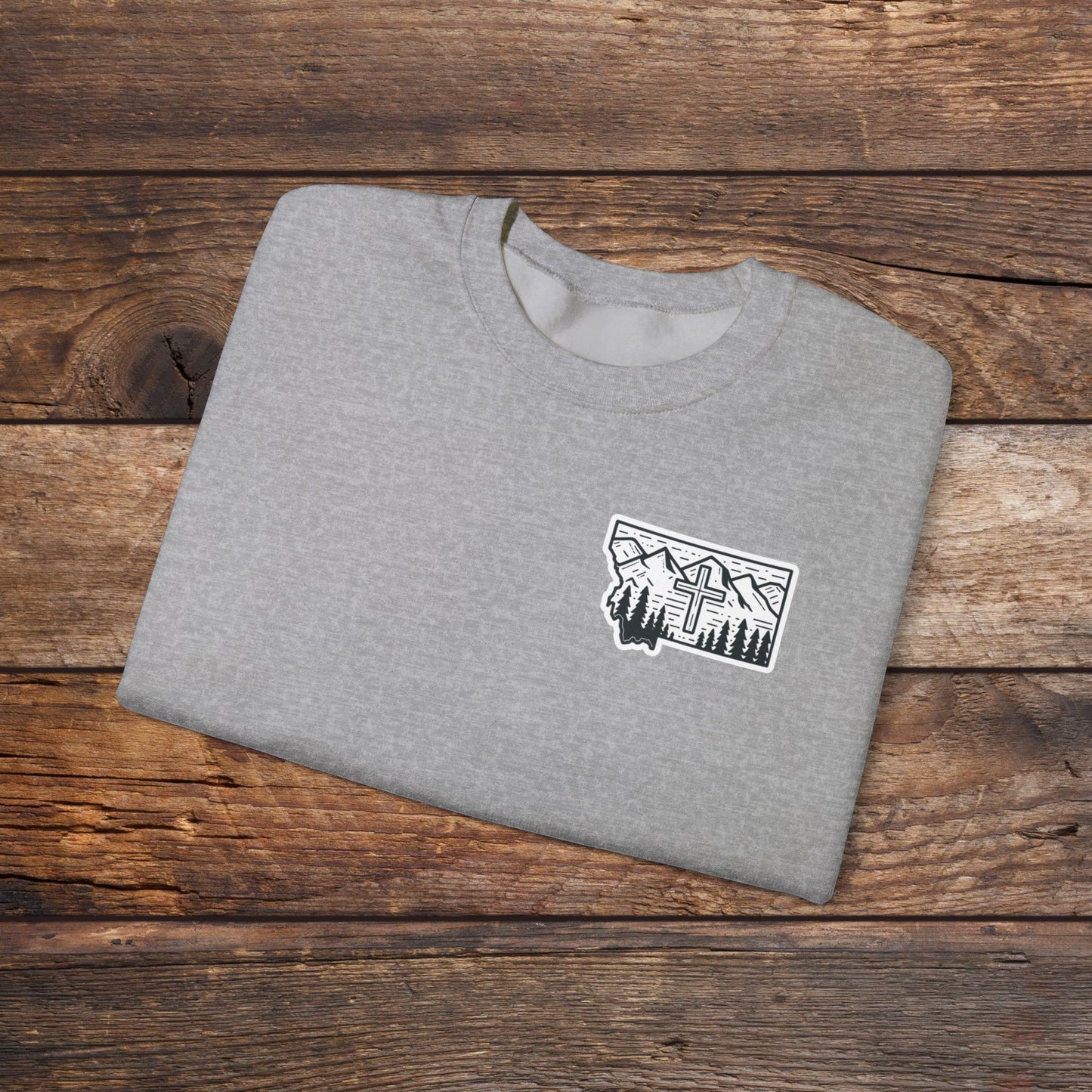 Montana Small Christian Cross Unisex Heavy Blend™ Crewneck Sweatshirt