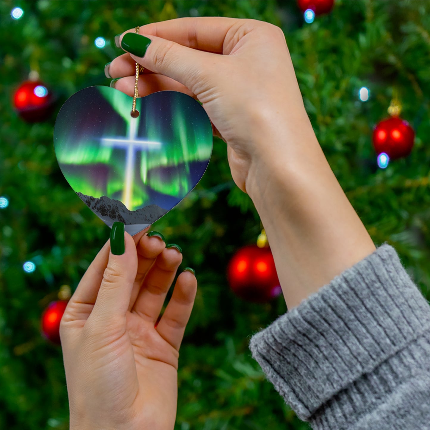 Northern Lights Cross Ornament
