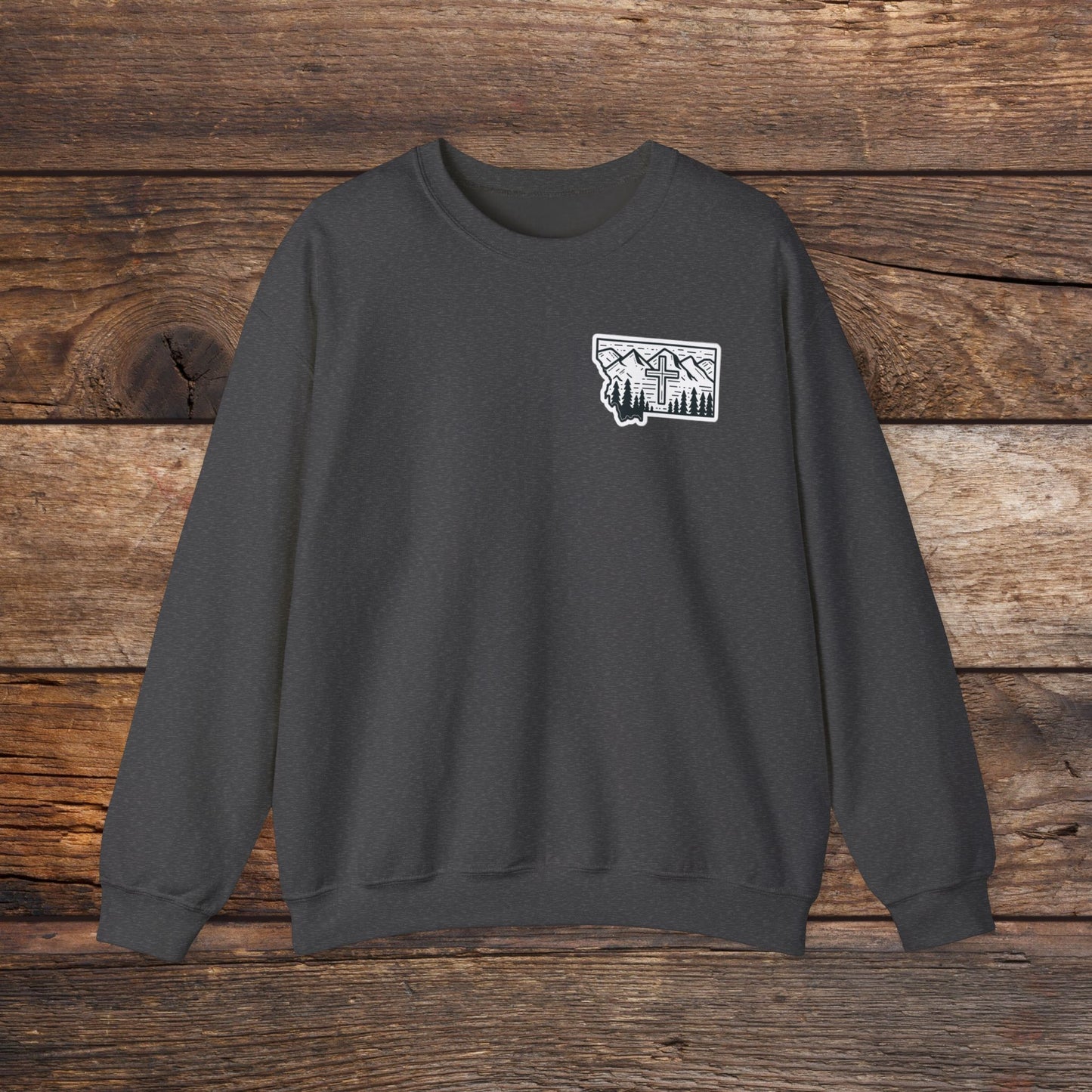 Montana Small Christian Cross Unisex Heavy Blend™ Crewneck Sweatshirt
