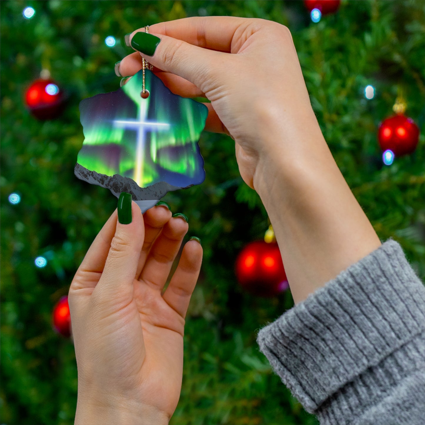 Northern Lights Cross Ornament