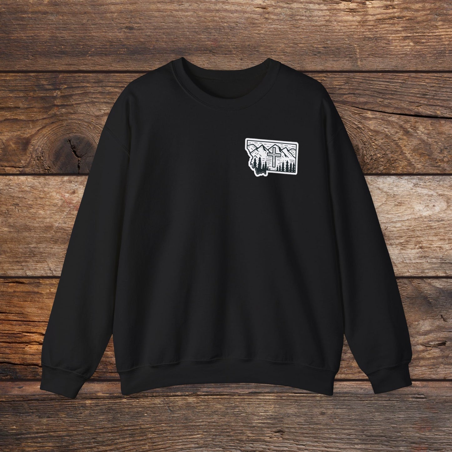 Montana Small Christian Cross Unisex Heavy Blend™ Crewneck Sweatshirt