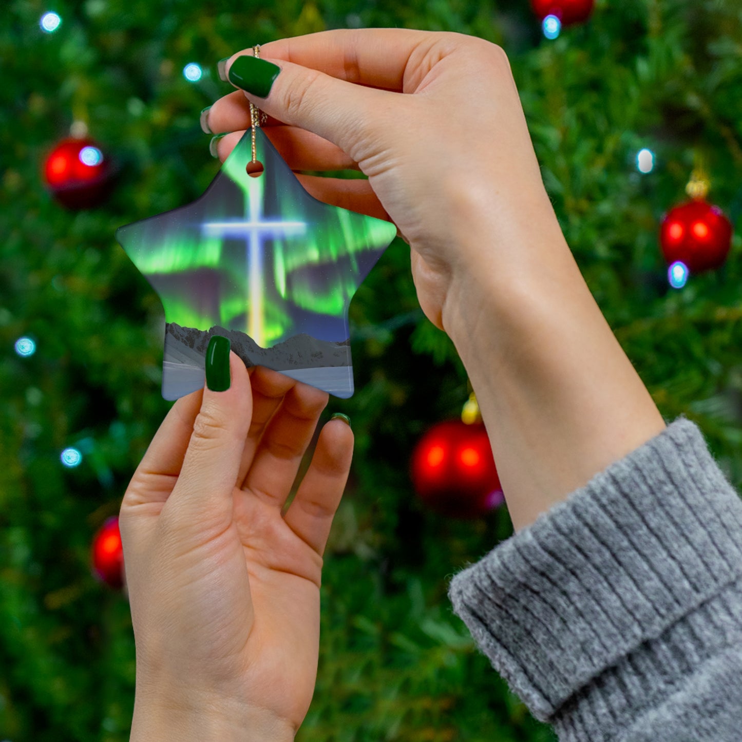 Northern Lights Cross Ornament