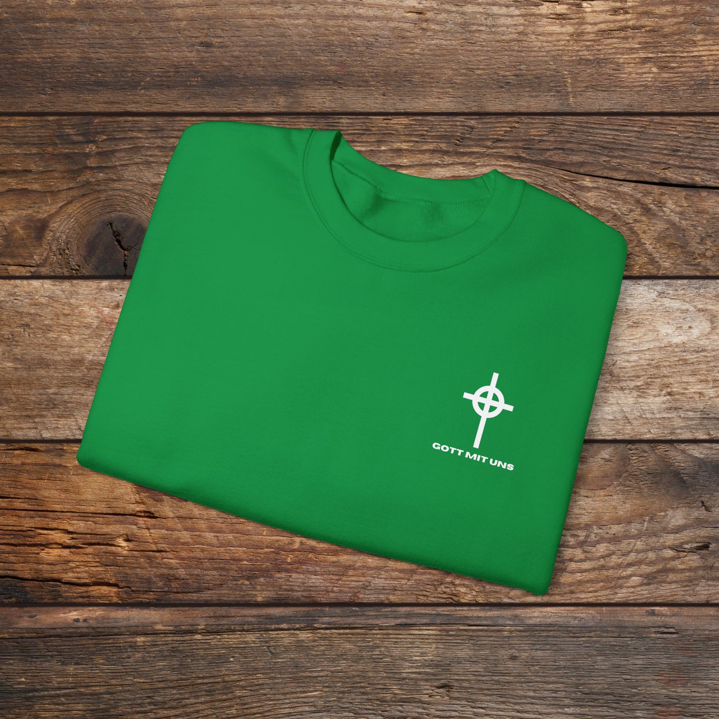 Gott Mit Uns Long Celtic Cross Small Chest Logo Crewneck Sweatshirt