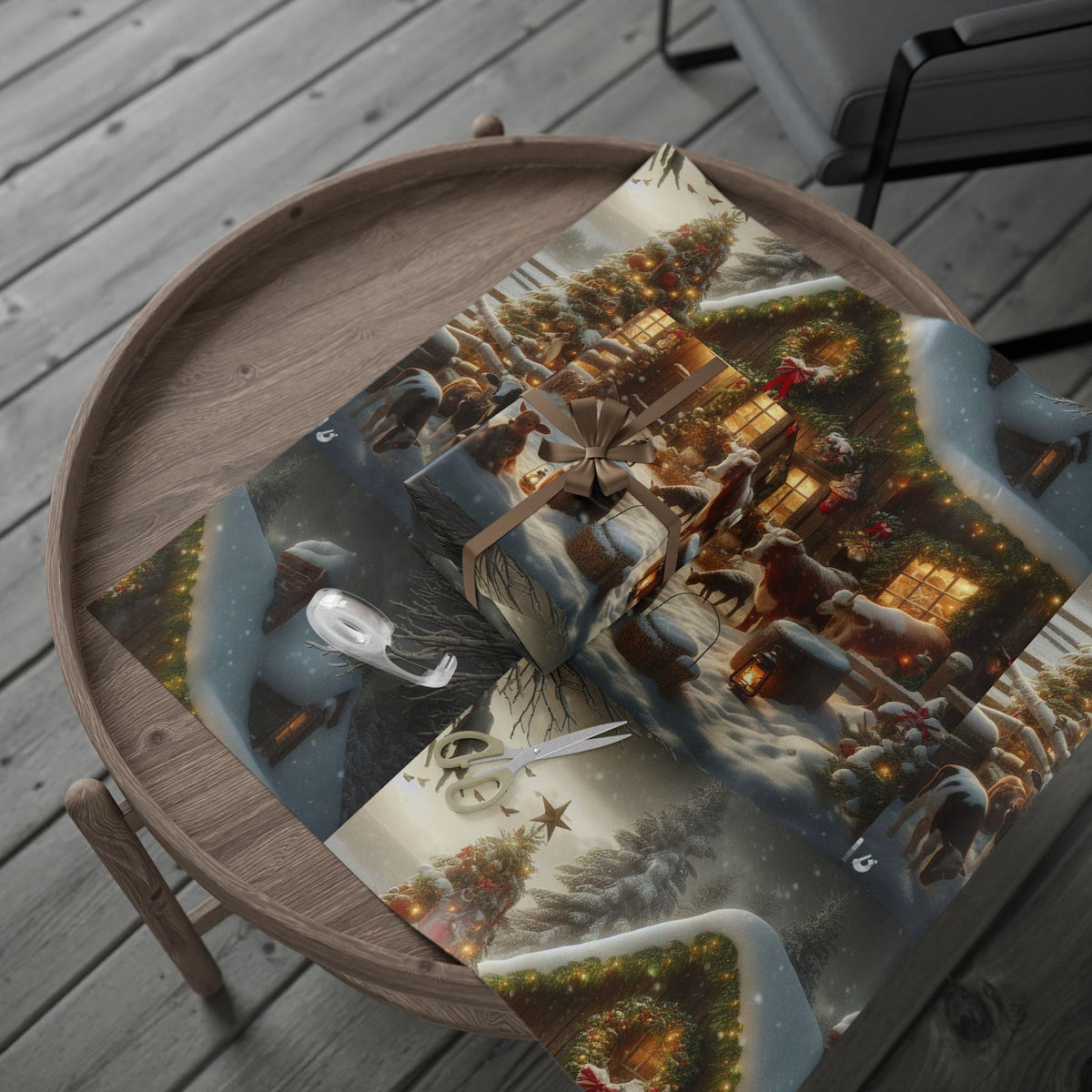 Christmas Cabin Wrapping Paper - Rustic Winter Landscape Gift Wrap