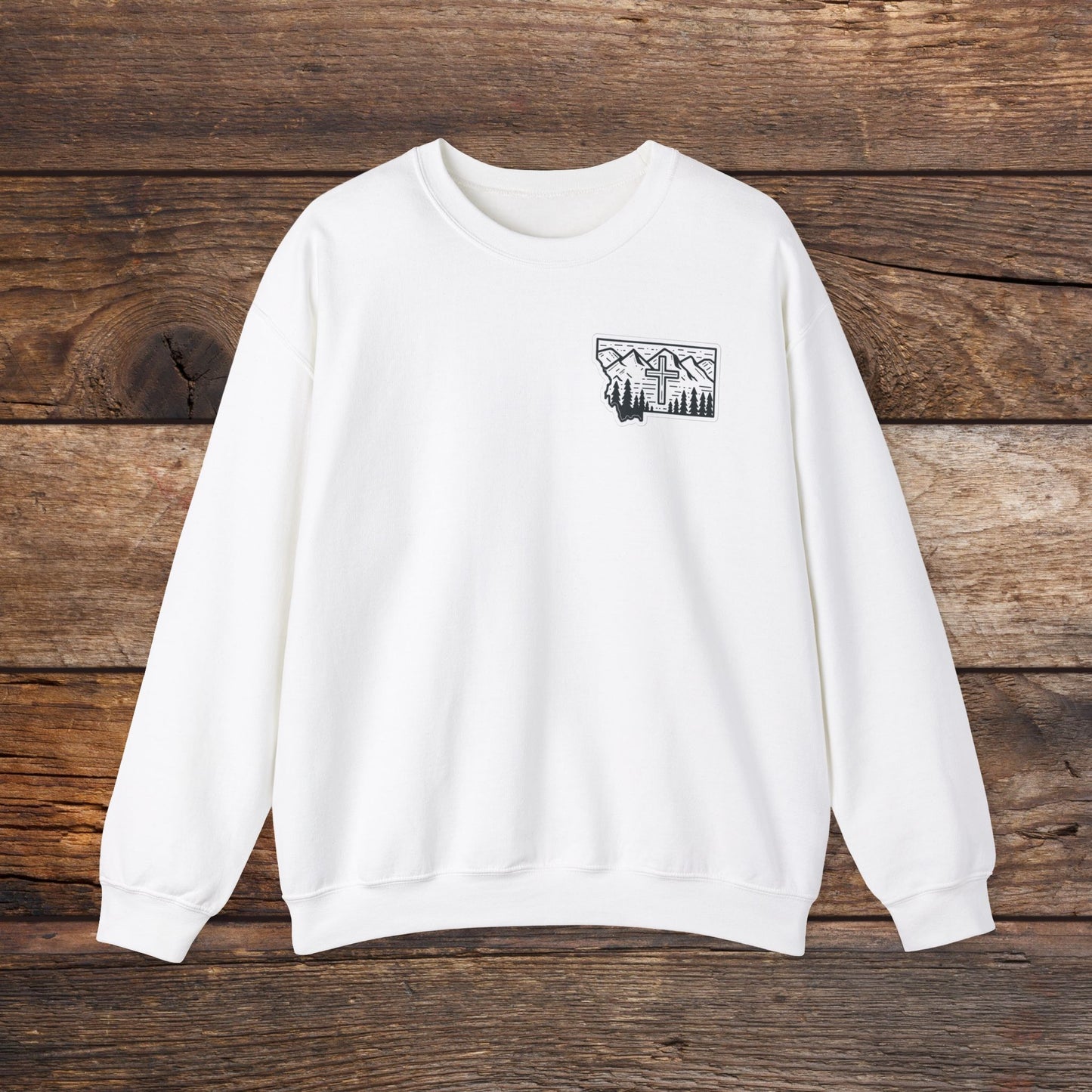 Montana Small Christian Cross Unisex Heavy Blend™ Crewneck Sweatshirt