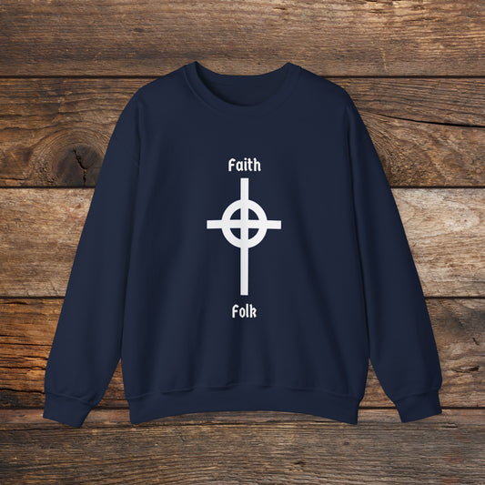 Faith and Folk Long Celtic Cross Large Front Logo Crewneck Sweatshirt