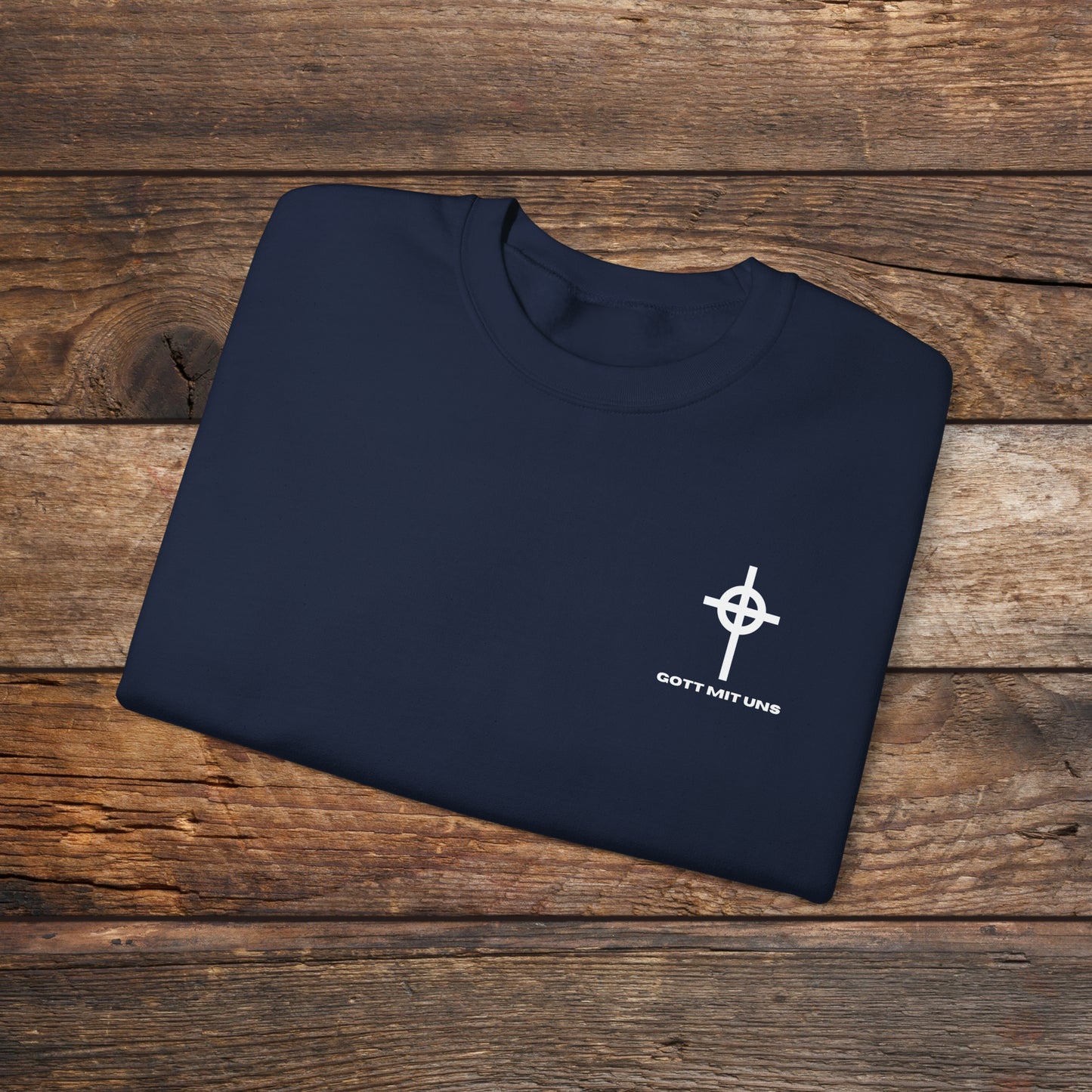 Gott Mit Uns Long Celtic Cross Small Chest Logo Crewneck Sweatshirt