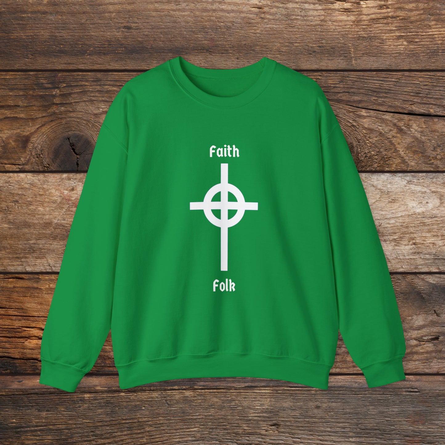 Faith and Folk Long Celtic Cross Large Front Logo Crewneck Sweatshirt