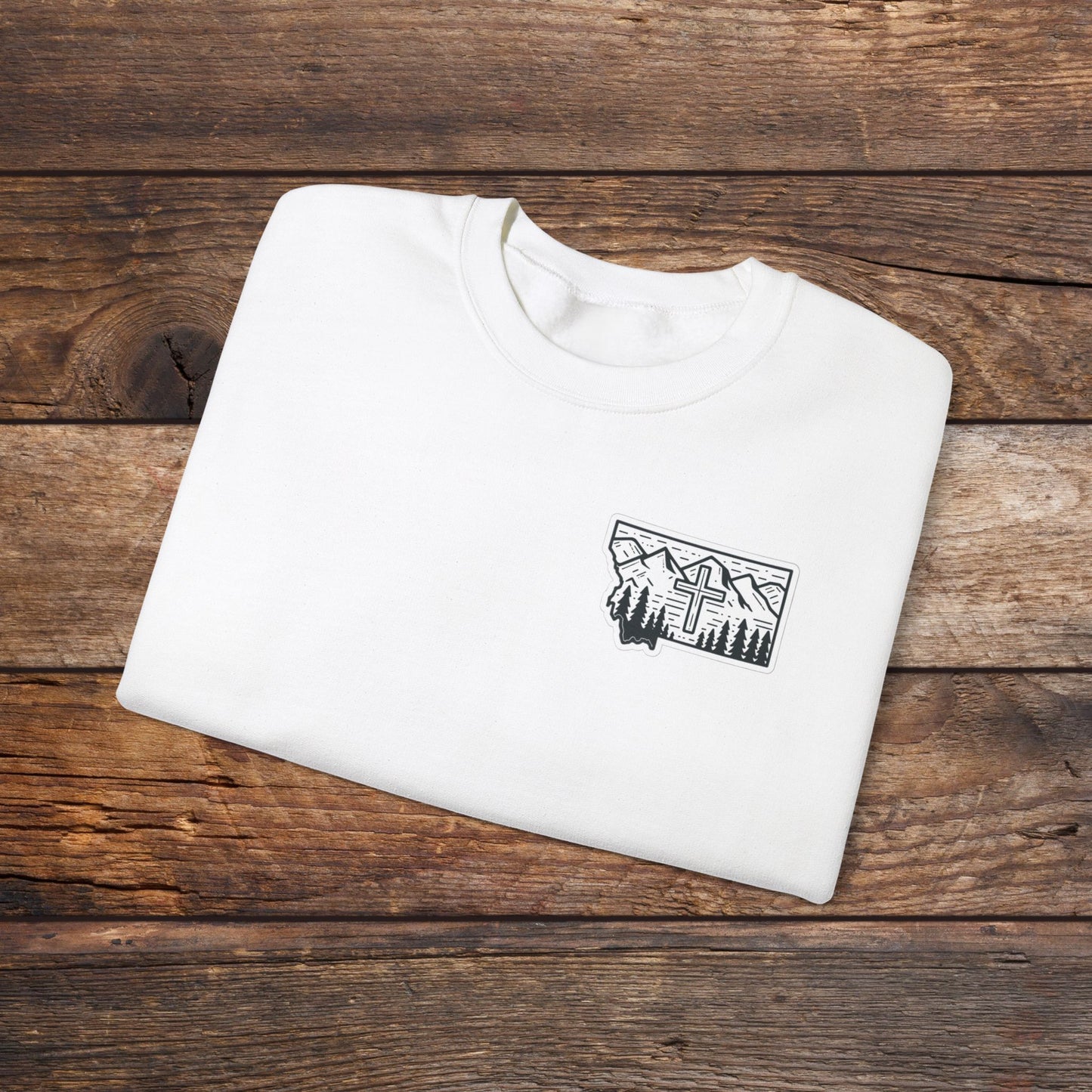 Montana Small Christian Cross Unisex Heavy Blend™ Crewneck Sweatshirt