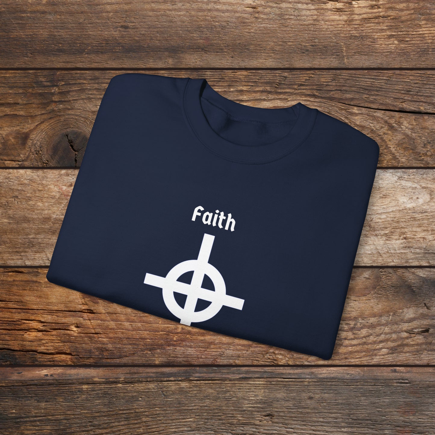 Faith and Folk Long Celtic Cross Large Front Logo Crewneck Sweatshirt
