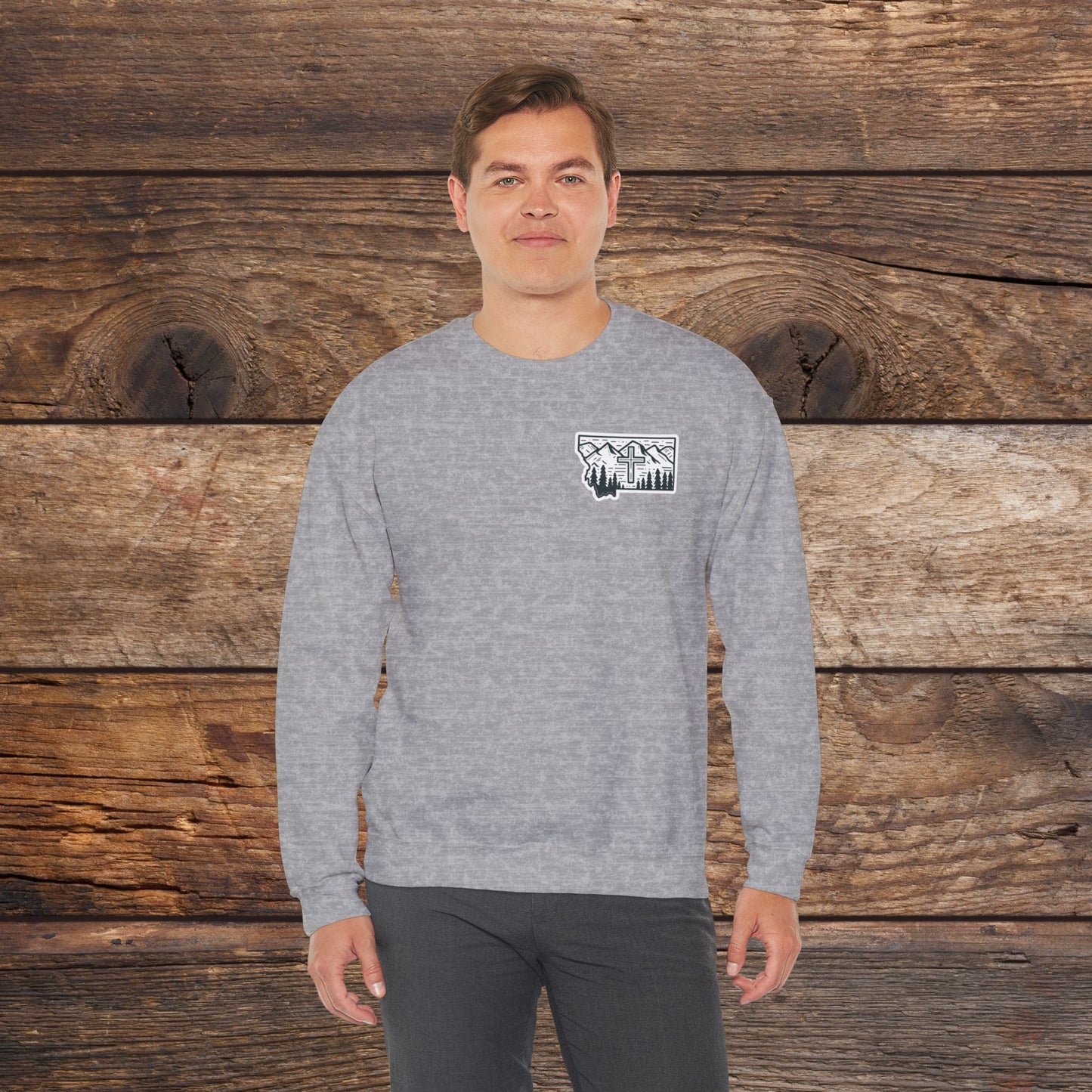 Montana Small Christian Cross Unisex Heavy Blend™ Crewneck Sweatshirt