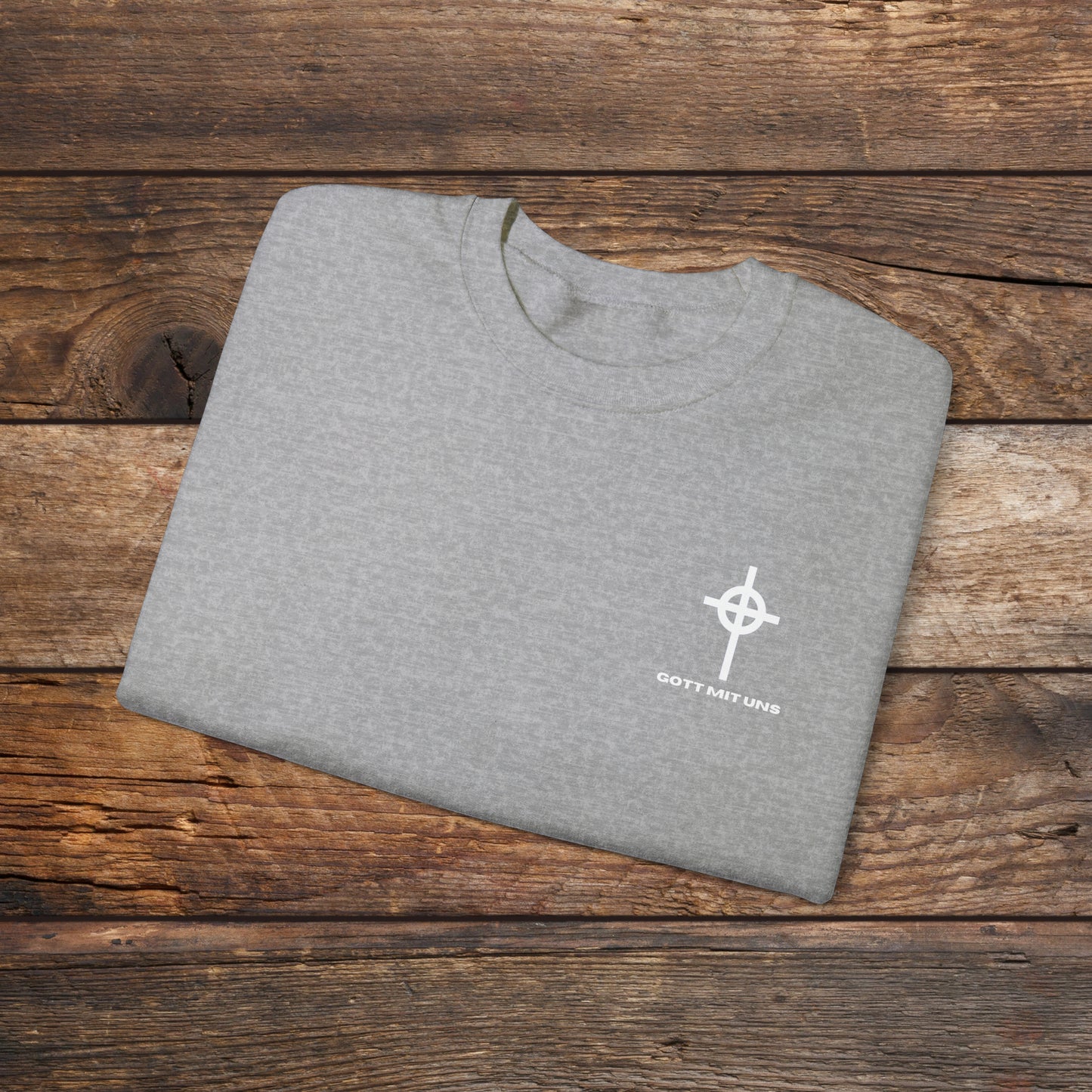 Gott Mit Uns Long Celtic Cross Small Chest Logo Crewneck Sweatshirt