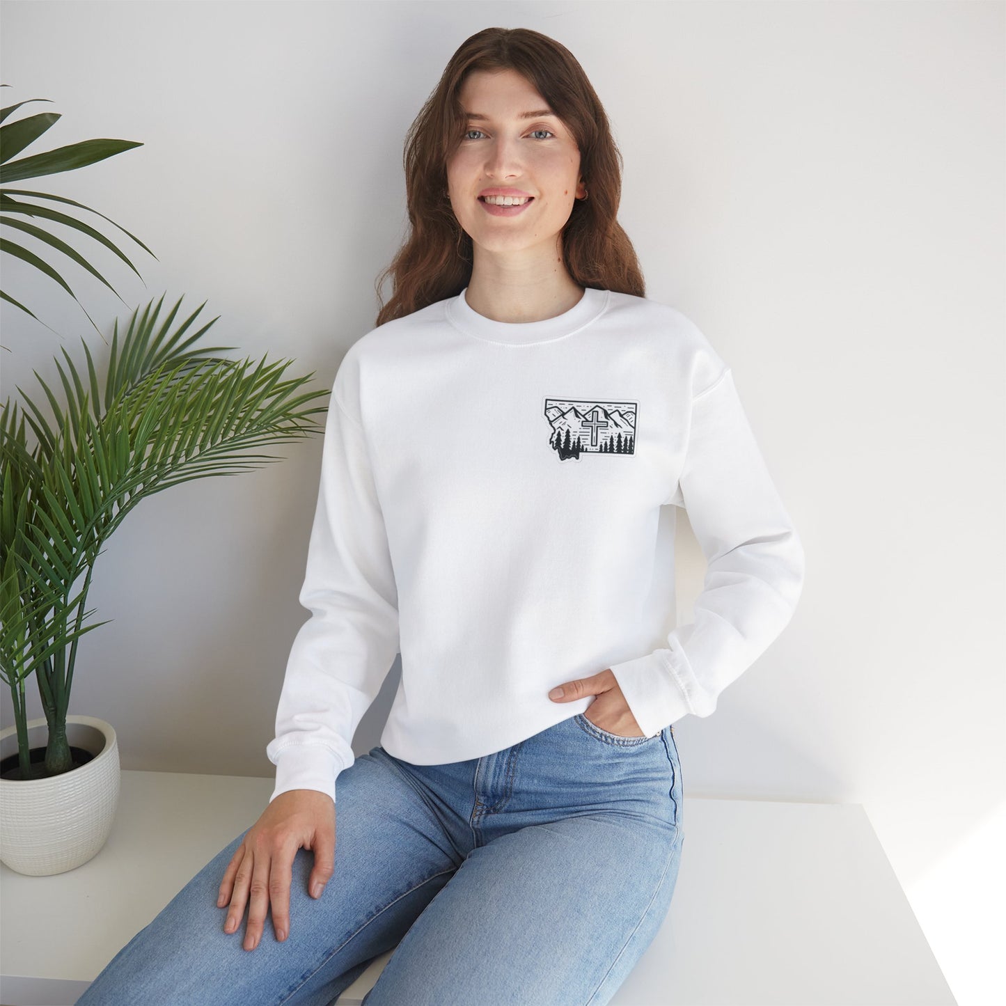 Montana Small Christian Cross Unisex Heavy Blend™ Crewneck Sweatshirt