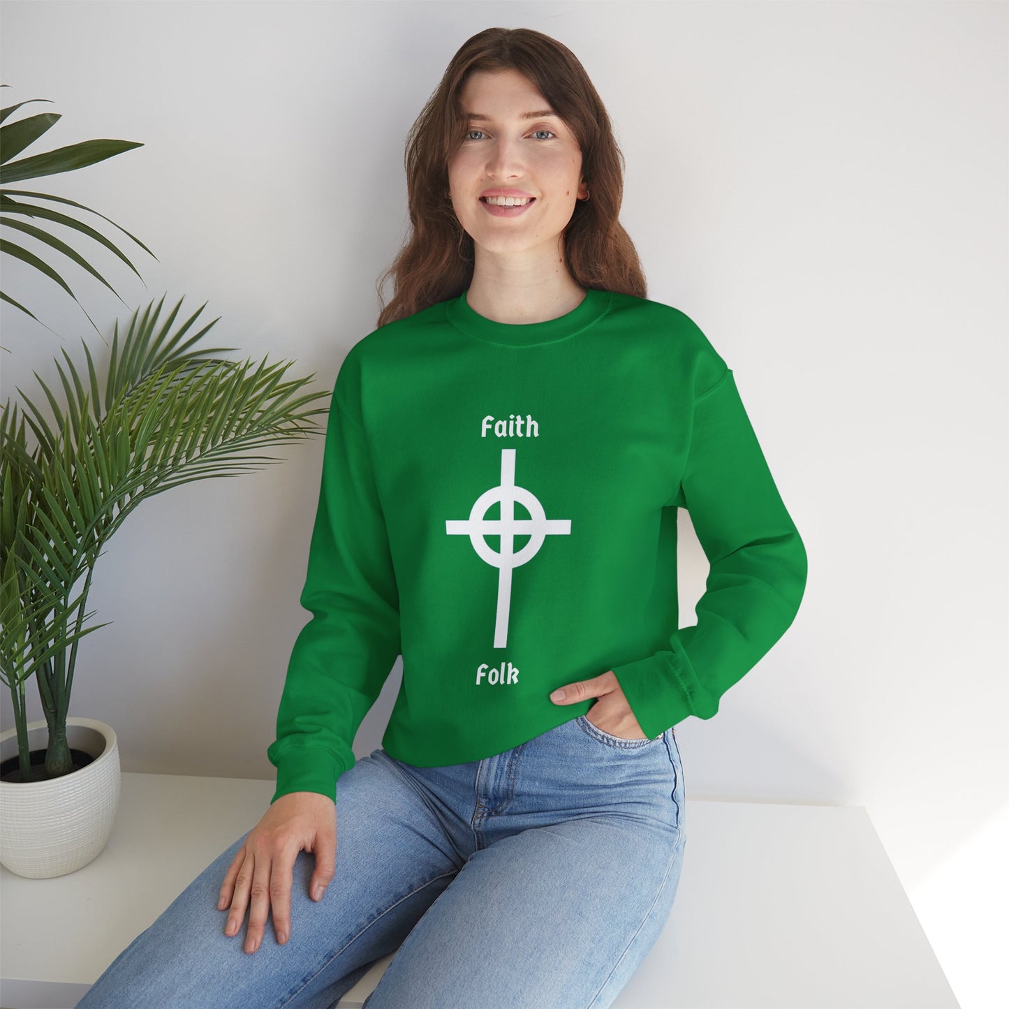 Faith and Folk Long Celtic Cross Large Front Logo Crewneck Sweatshirt