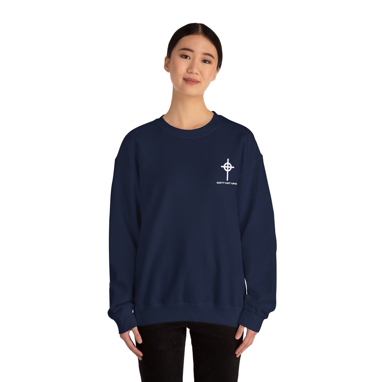 Gott Mit Uns Long Celtic Cross Small Chest Logo Crewneck Sweatshirt