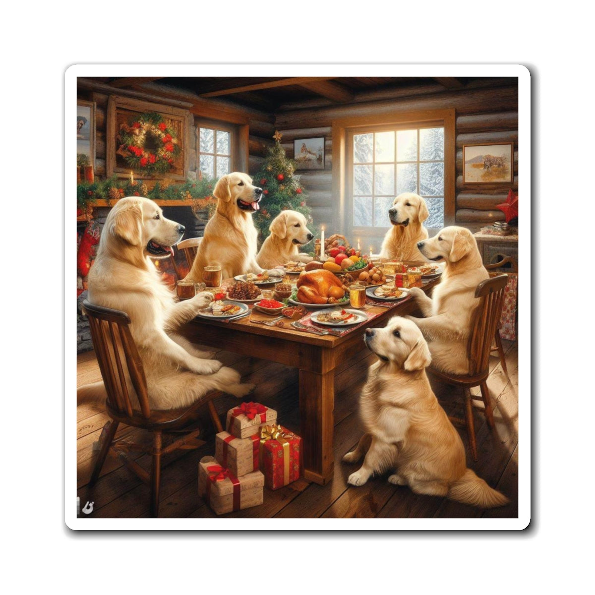 Golden Retriever Christmas Dinner Magnet