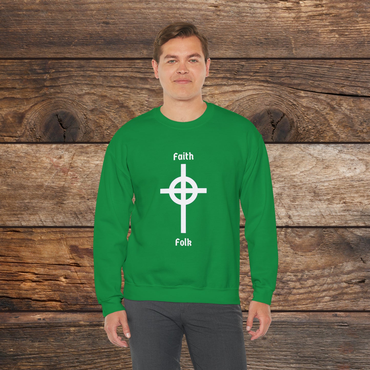 Faith and Folk Long Celtic Cross Large Front Logo Crewneck Sweatshirt