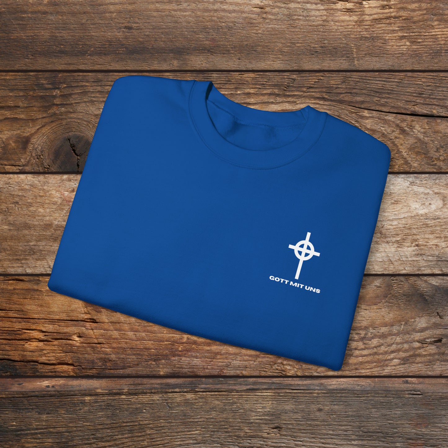 Gott Mit Uns Long Celtic Cross Small Chest Logo Crewneck Sweatshirt