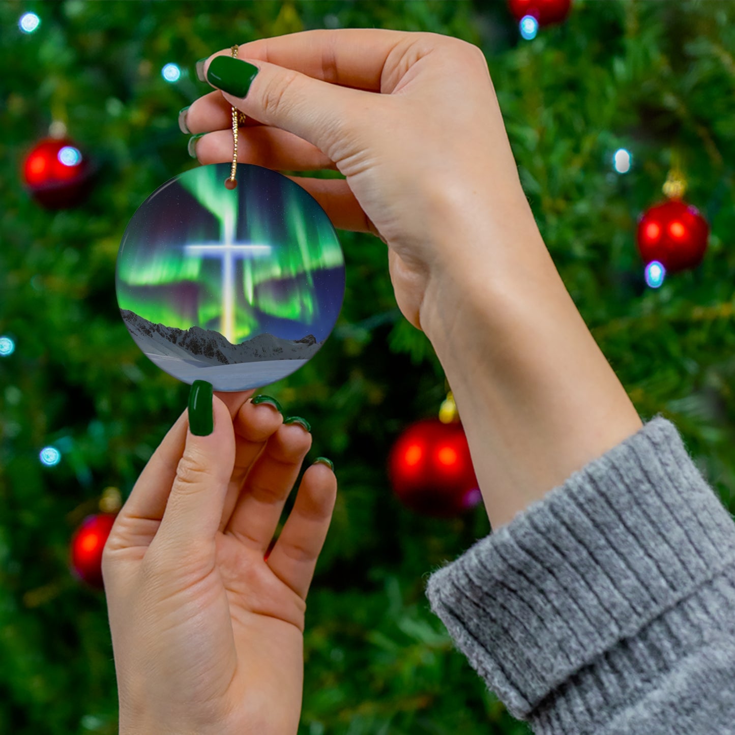 Northern Lights Cross Ornament