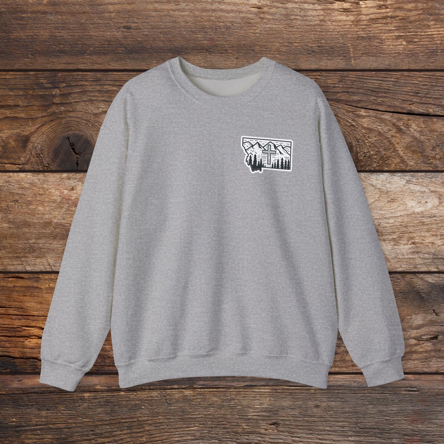 Montana Small Christian Cross Unisex Heavy Blend™ Crewneck Sweatshirt