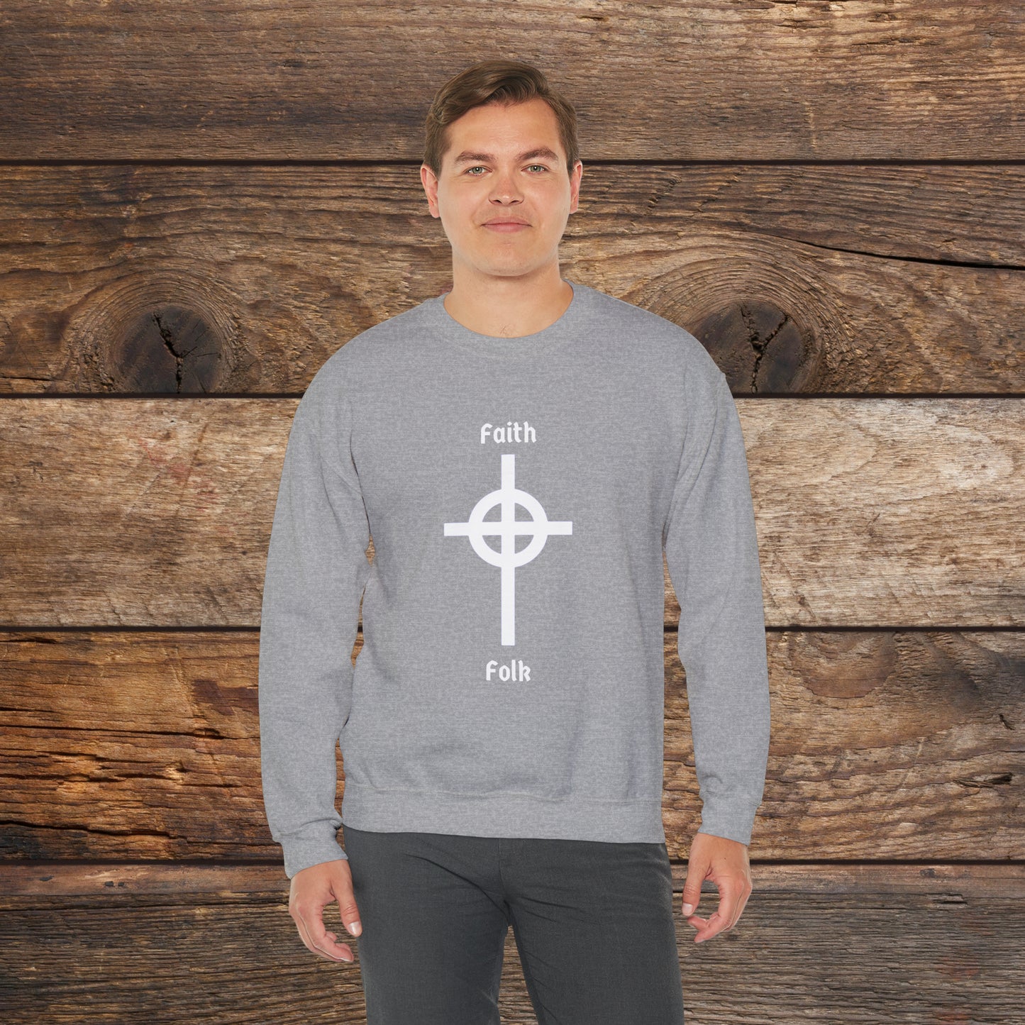 Faith and Folk Long Celtic Cross Large Front Logo Crewneck Sweatshirt