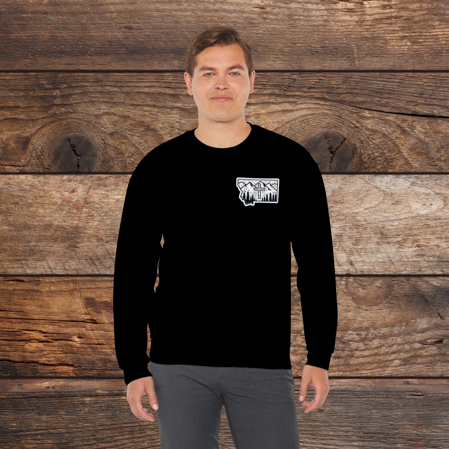 Montana Small Christian Cross Unisex Heavy Blend™ Crewneck Sweatshirt
