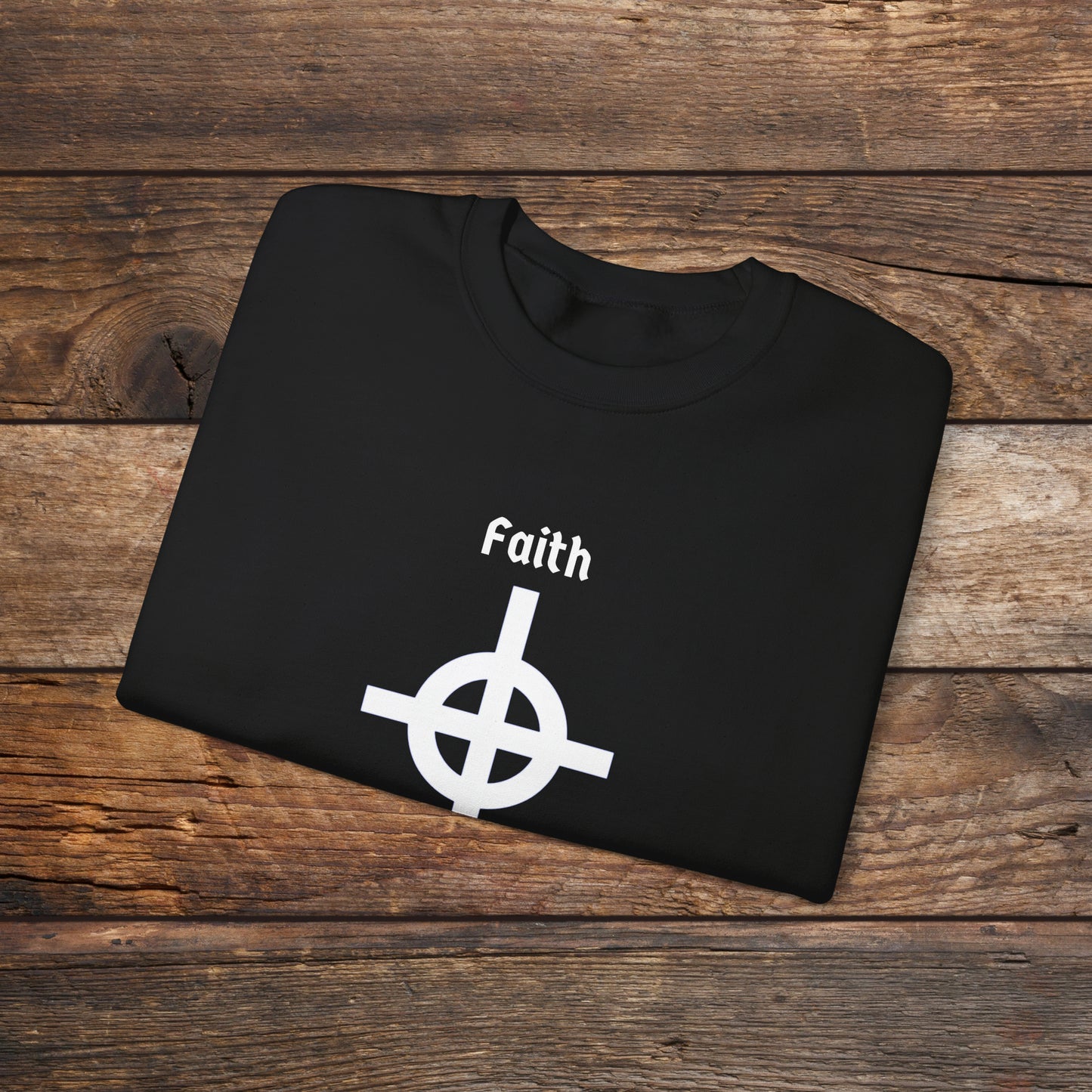 Faith and Folk Long Celtic Cross Large Front Logo Crewneck Sweatshirt