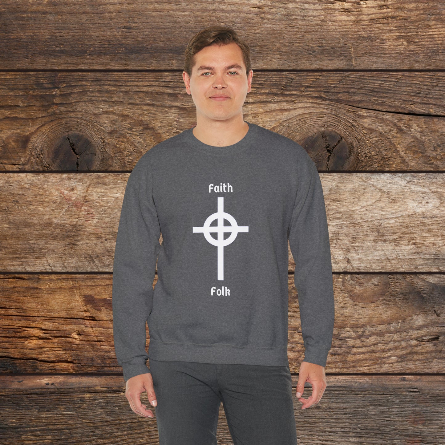 Faith and Folk Long Celtic Cross Large Front Logo Crewneck Sweatshirt