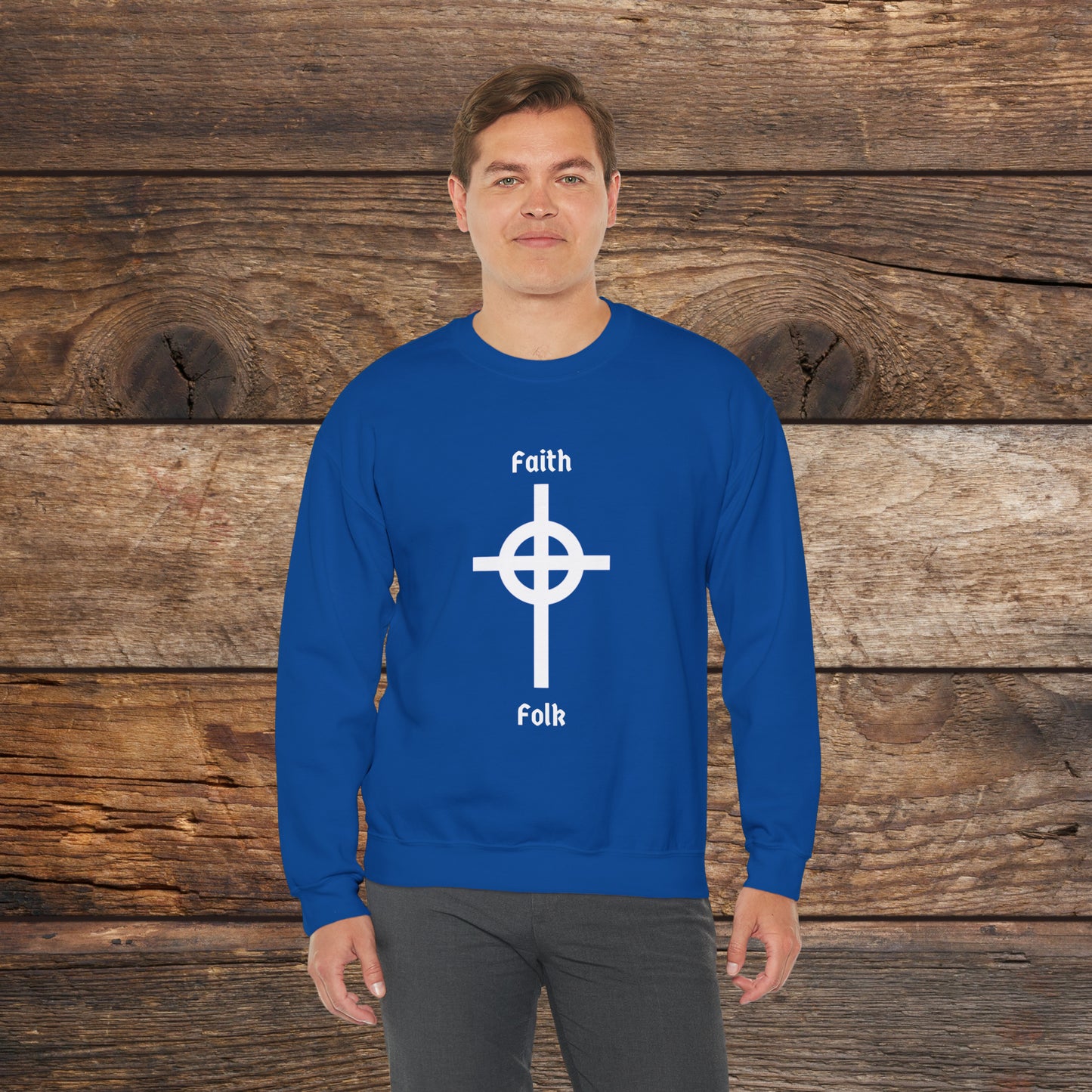 Faith and Folk Long Celtic Cross Large Front Logo Crewneck Sweatshirt