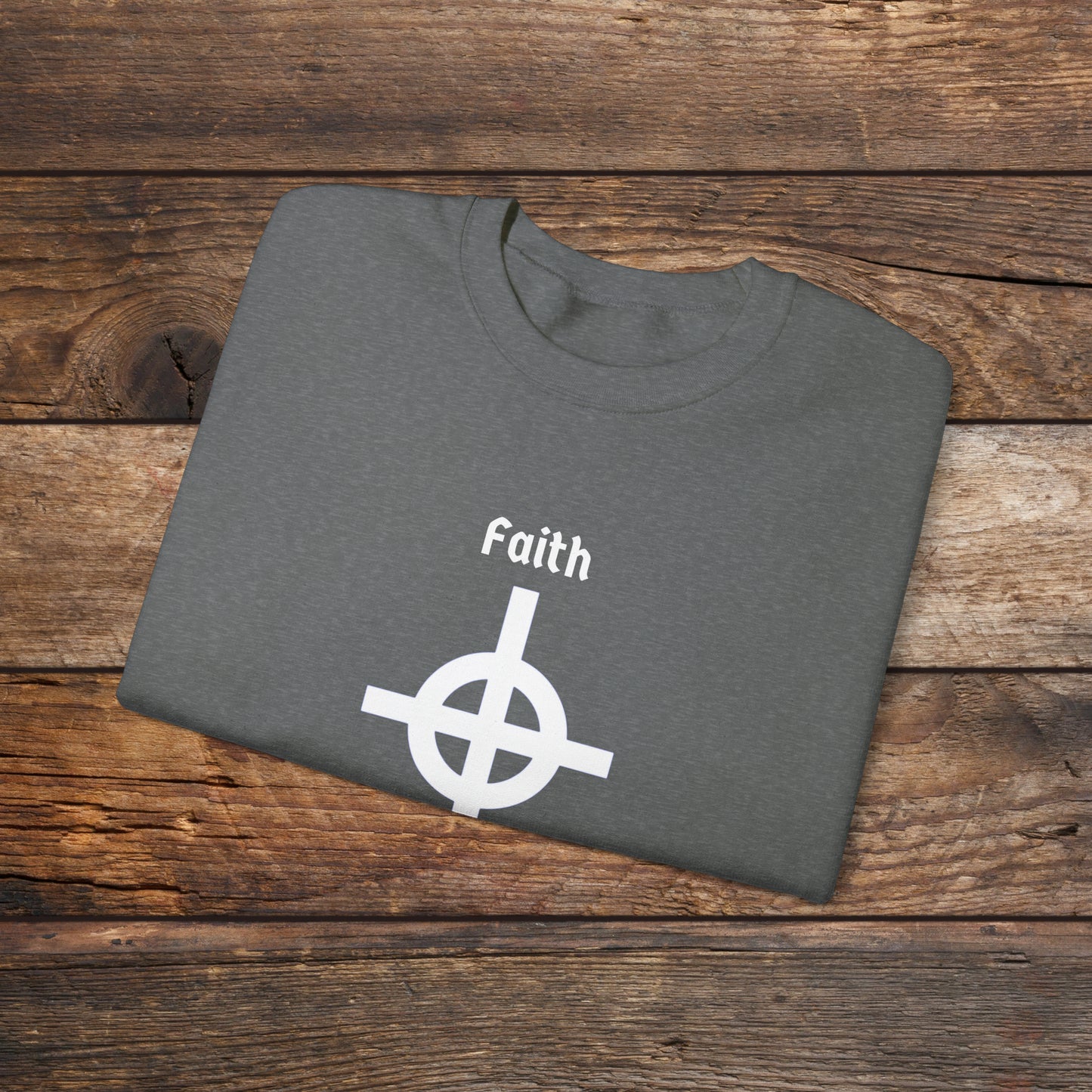 Faith and Folk Long Celtic Cross Large Front Logo Crewneck Sweatshirt