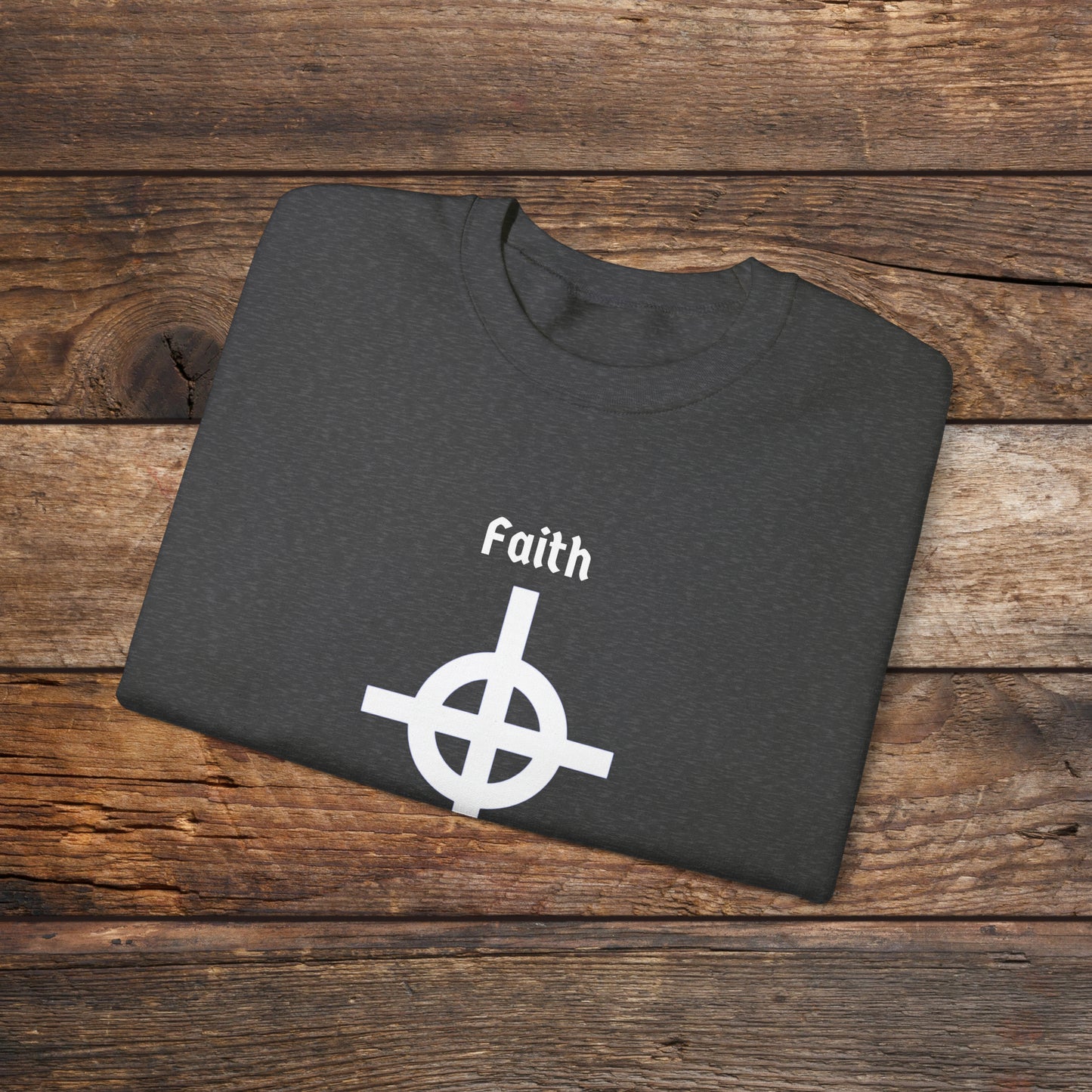 Faith and Folk Long Celtic Cross Large Front Logo Crewneck Sweatshirt