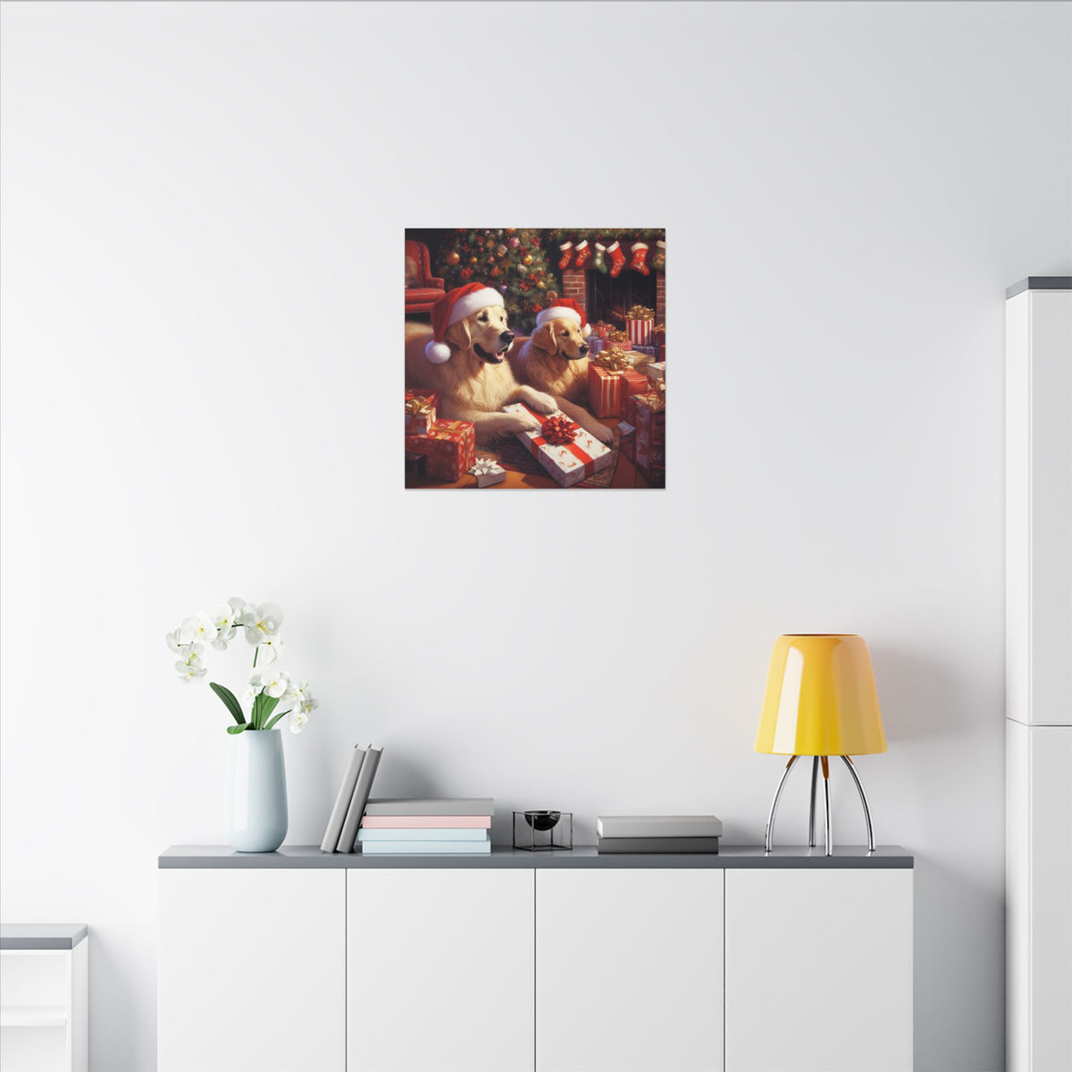 Christmas Golden Retrievers Canvas Wall Art