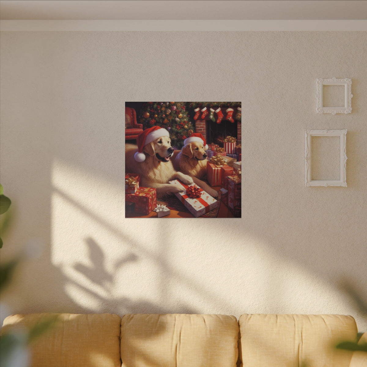 Christmas Golden Retrievers Canvas Wall Art