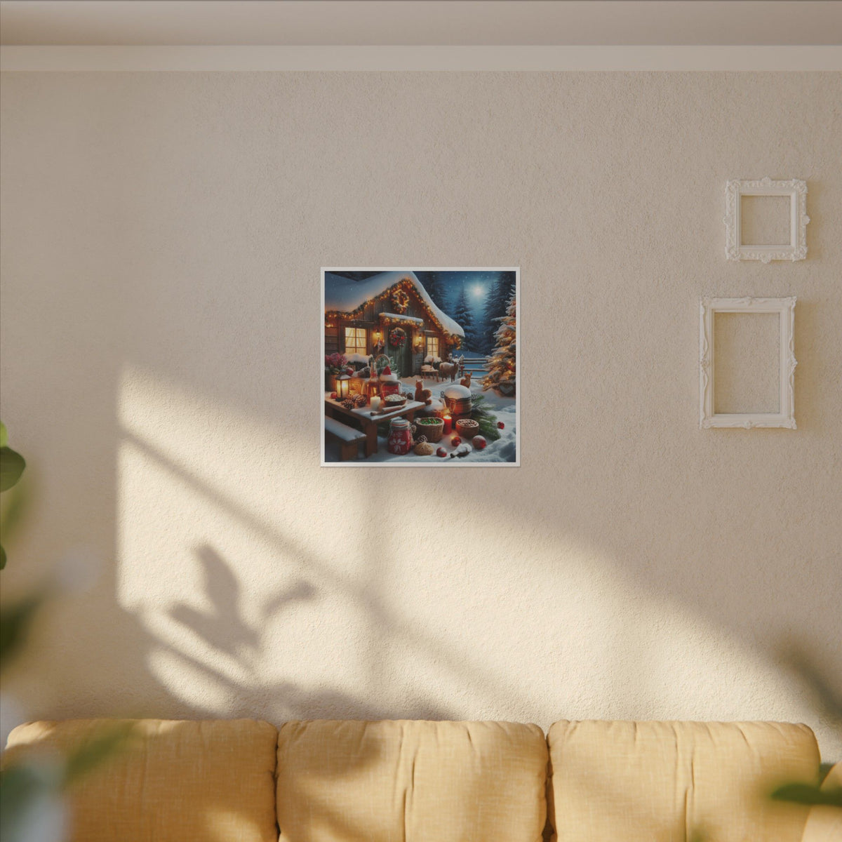 Cozy Snowy Cabin Christmas Matte Canvas Wall Art
