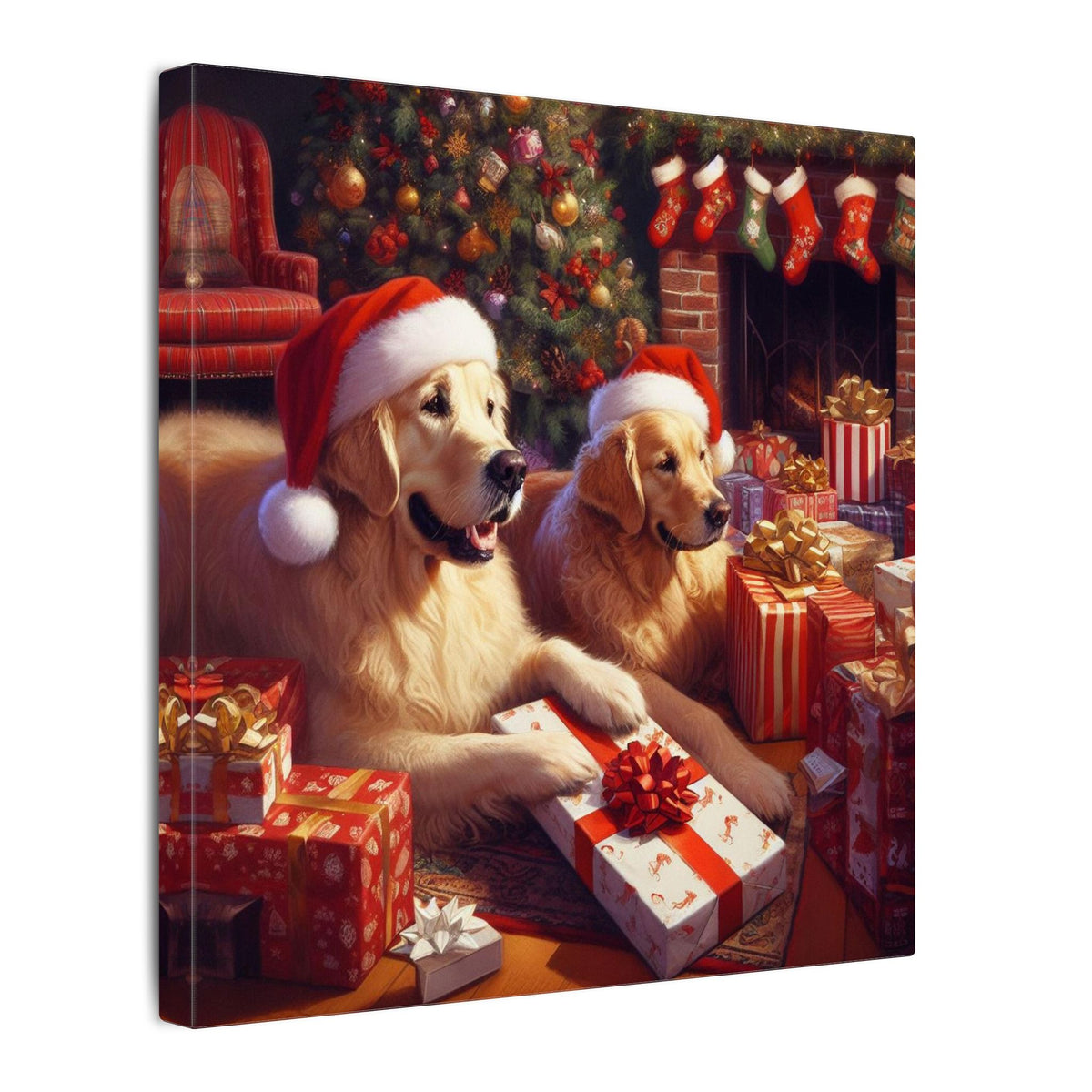 Christmas Golden Retrievers Canvas Wall Art
