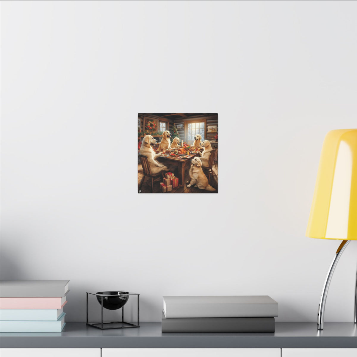 Golden Retrievers at Christmas Dinner Canvas Wrap