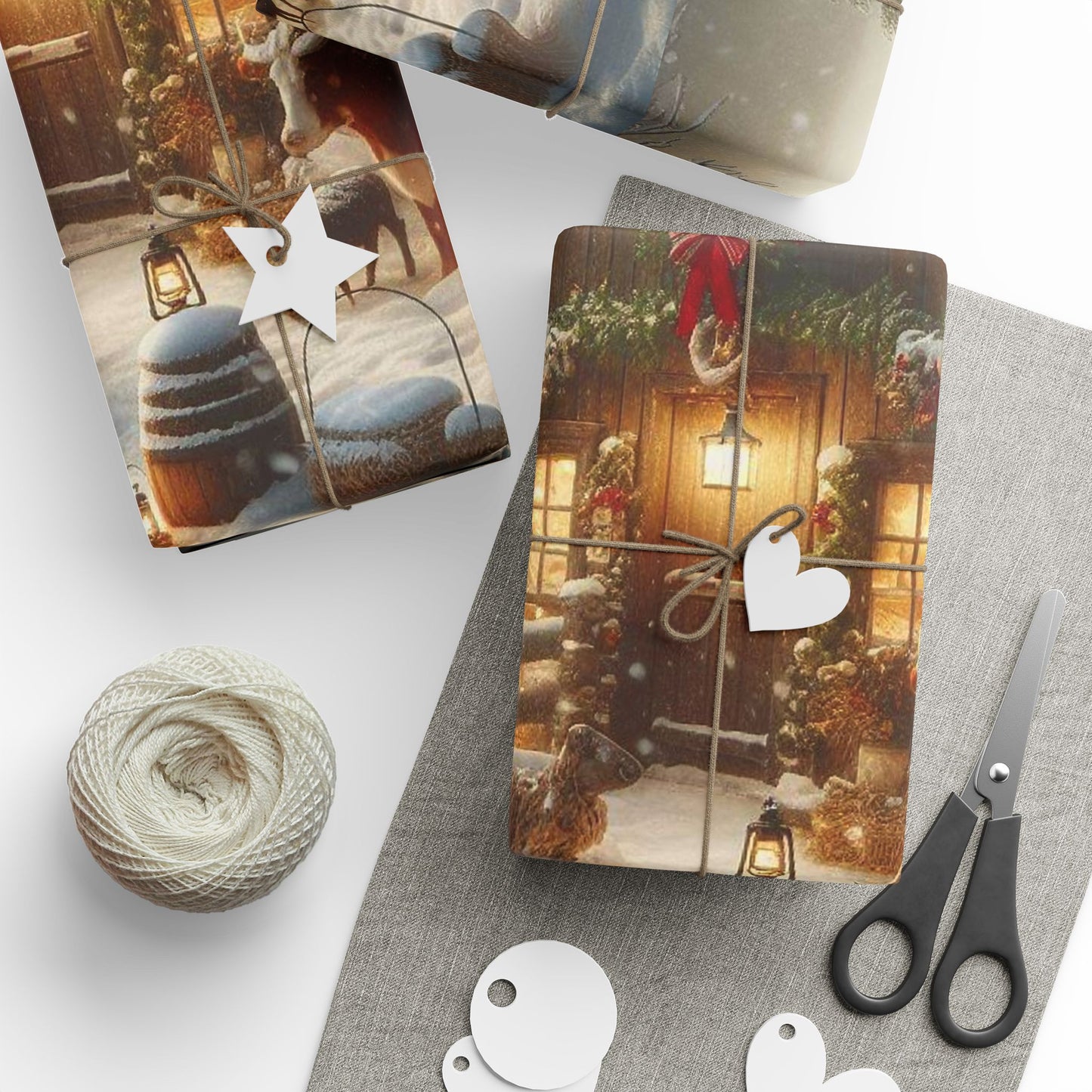 Christmas Cabin Wrapping Paper - Rustic Winter Landscape Gift Wrap