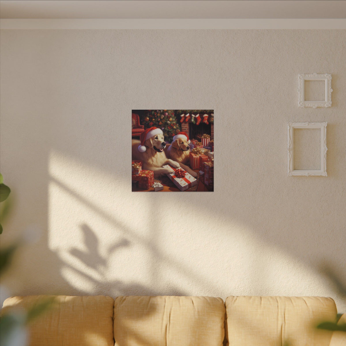 Christmas Golden Retrievers Canvas Wall Art