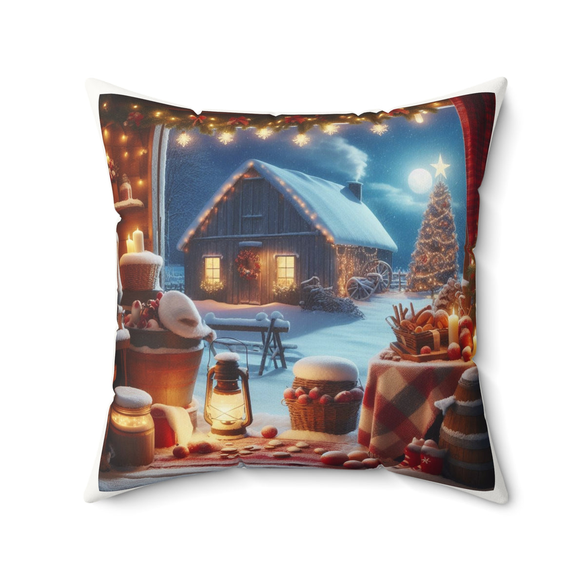 Christmas Cabin Faux Suede Square Pillow — Cozy Winter Holiday Decor